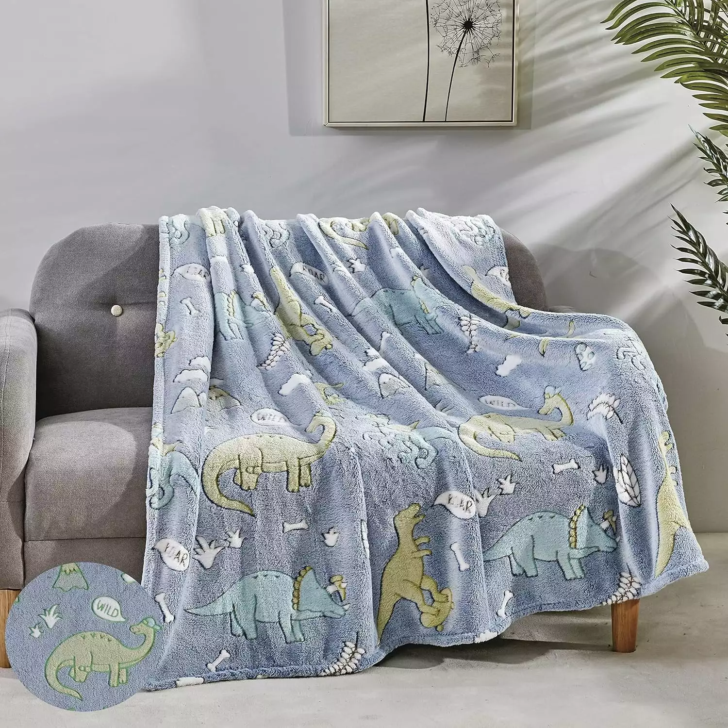 All Season Decorative Perfect Gift for Kids Throw Blankets. 50 X 60 inches. Blue Dino Friends