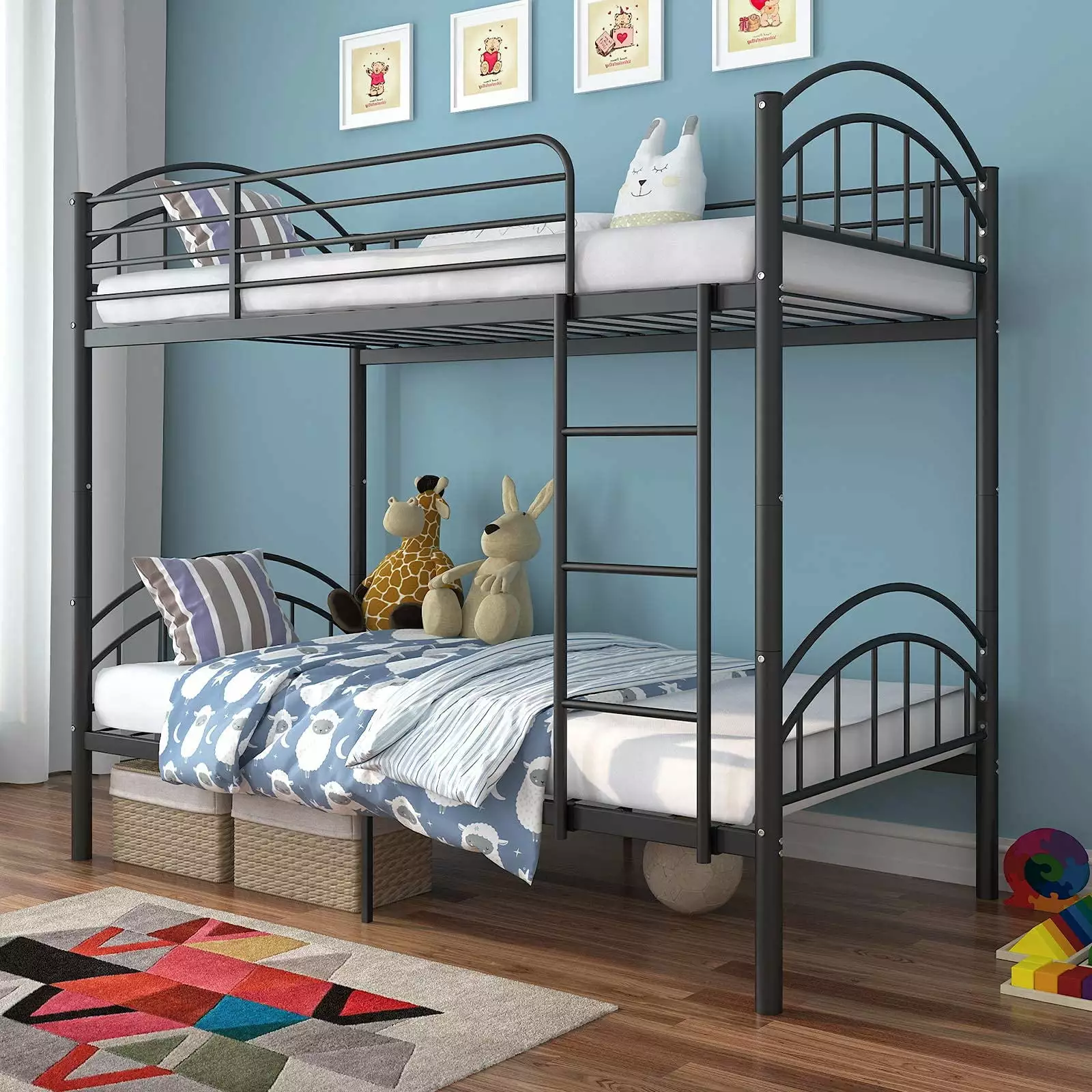 Alohappy Twin Over Twin Metal Bunk Bed Frame. 2 In 1 Convertible Bunk Bed Frames for Kids Adults. Removable Ladder & Safety Guard Rail Included. Easy Assembly. Black