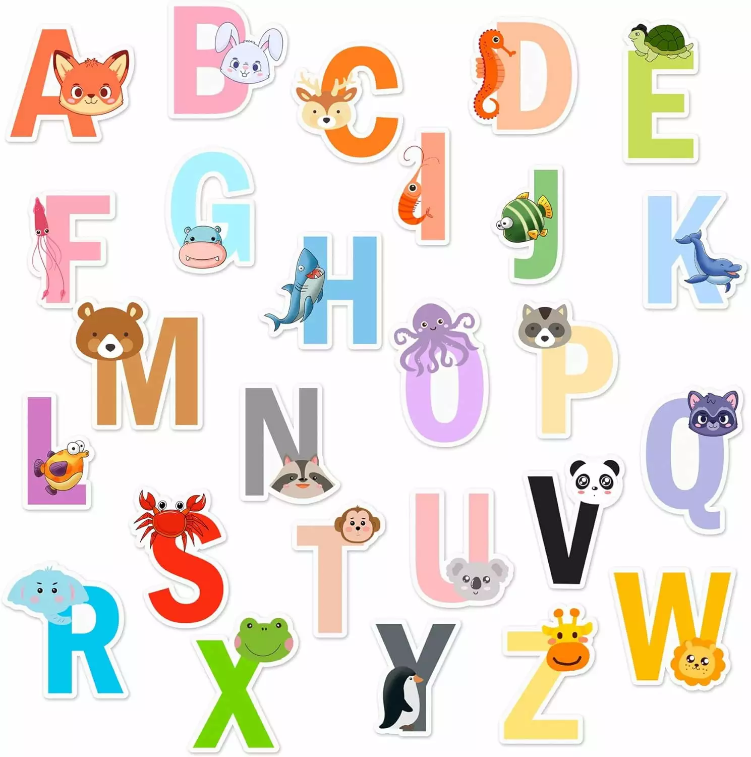 Alphabet Animals Thick Gel Clings for Window Decals 26Pcs Reusable A-Z Animals Party Supplies Gel Stickers Decor for Kids