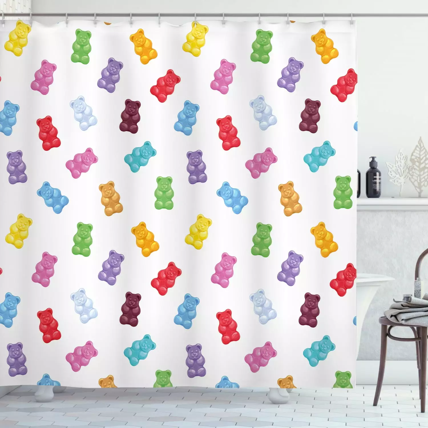 Ambesonne Dessert Shower Curtain. Vibrant Gummy Bears. 69Wx70L. Multicolor