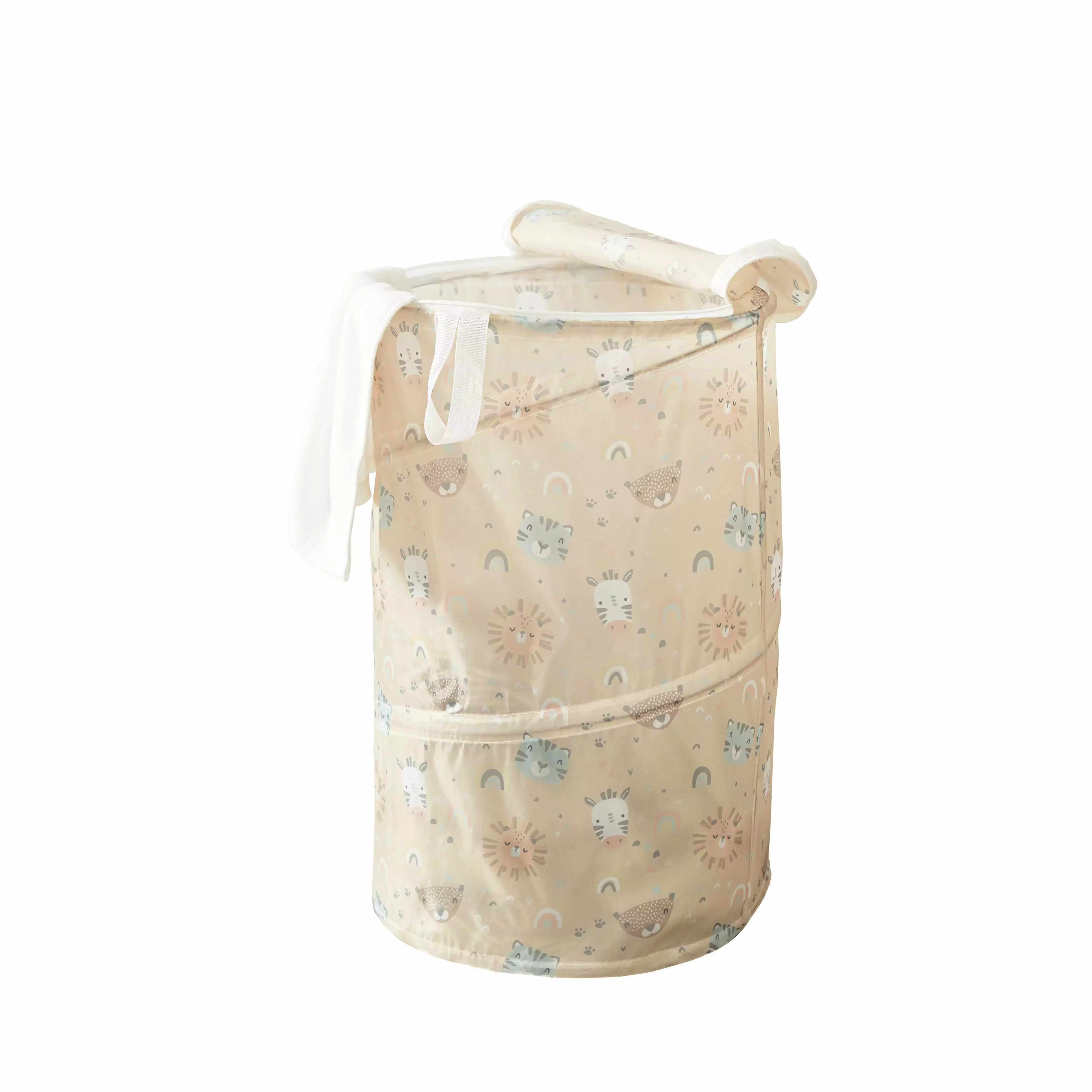 American Kids Woodland Polyester Round Baby Hamper with Zipper for Nursery Room D??cor