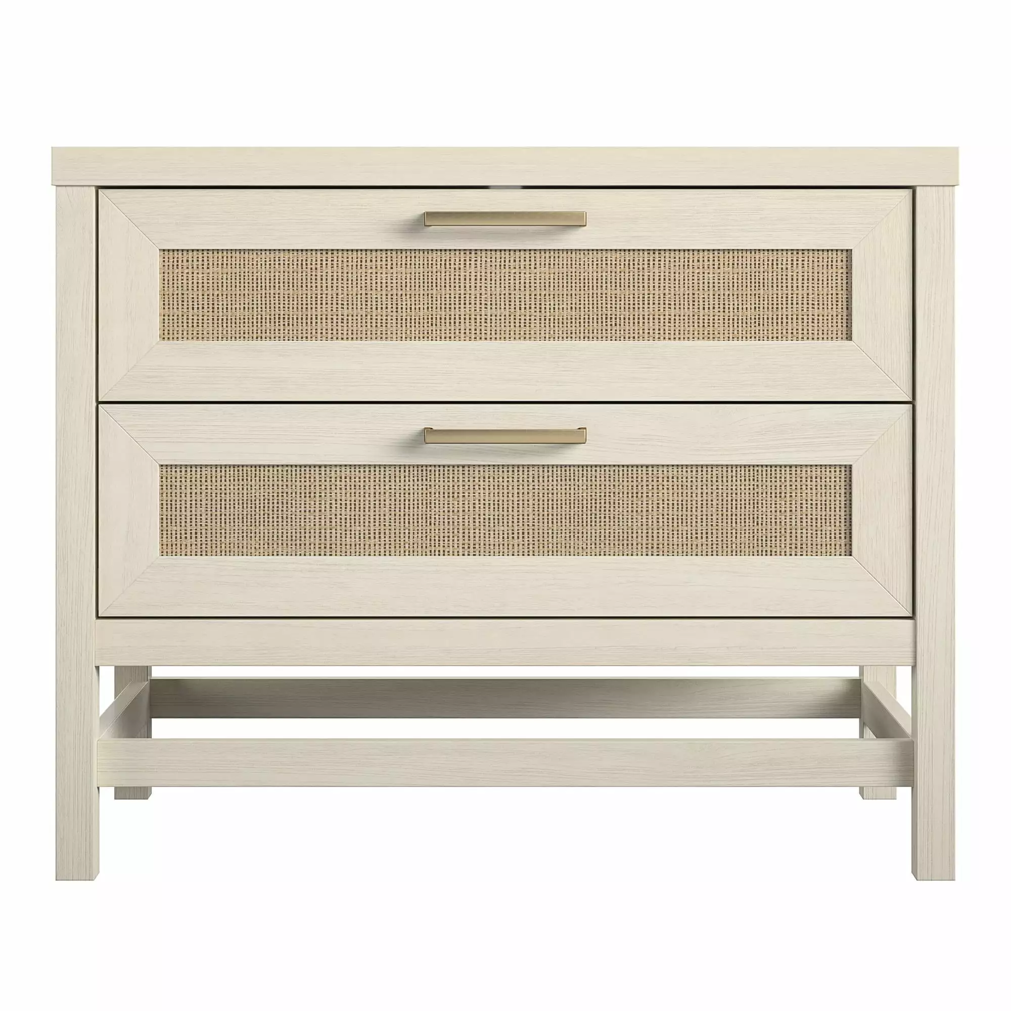 Ameriwood Home Lennon 2 Drawer Nightstand. Ivory Oak and Faux Rattan