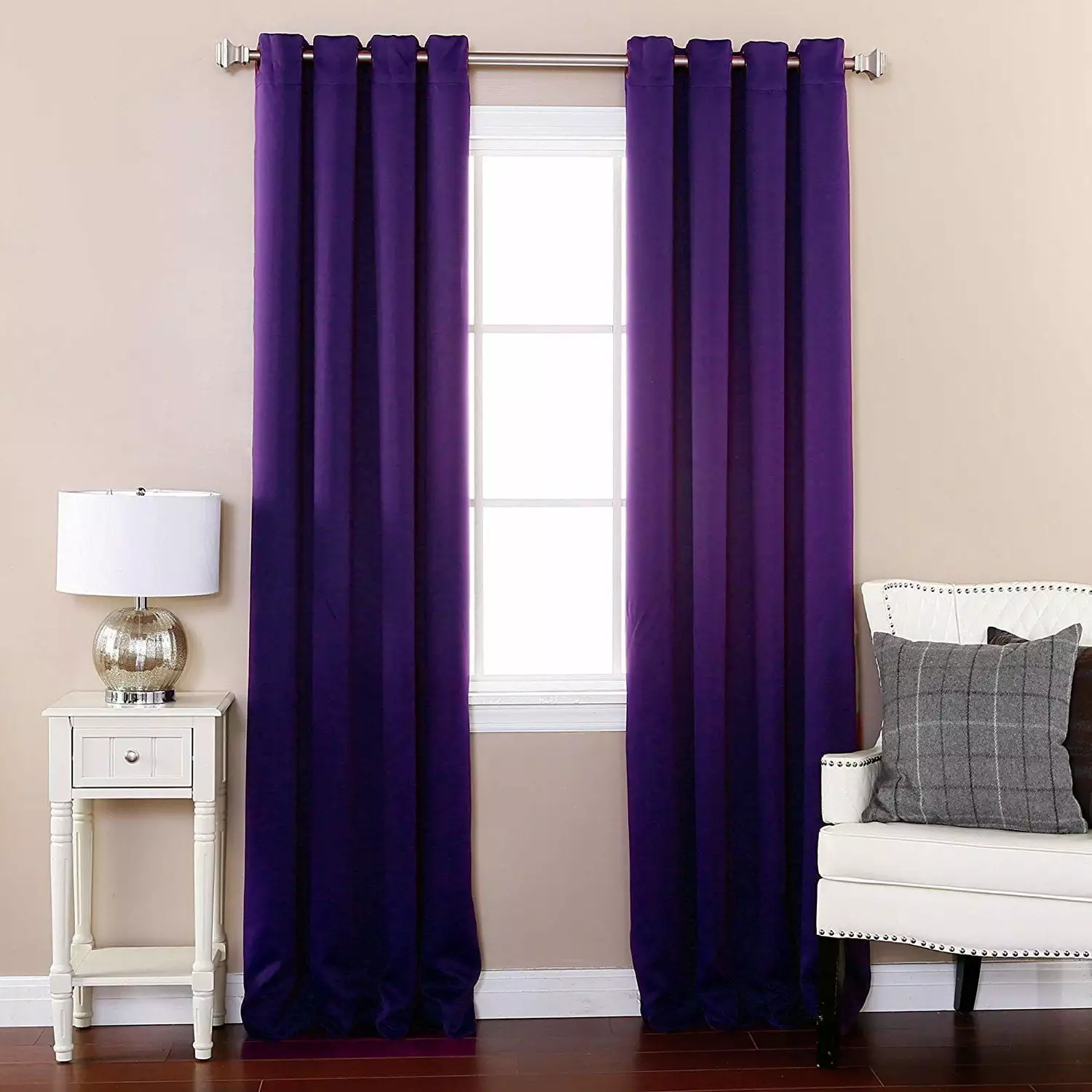 Amy Solid Thermal Blackout Sun-Reflecting Shiny-Back Grommet Window Curtain 63 Long Set of Two (2) - Purple