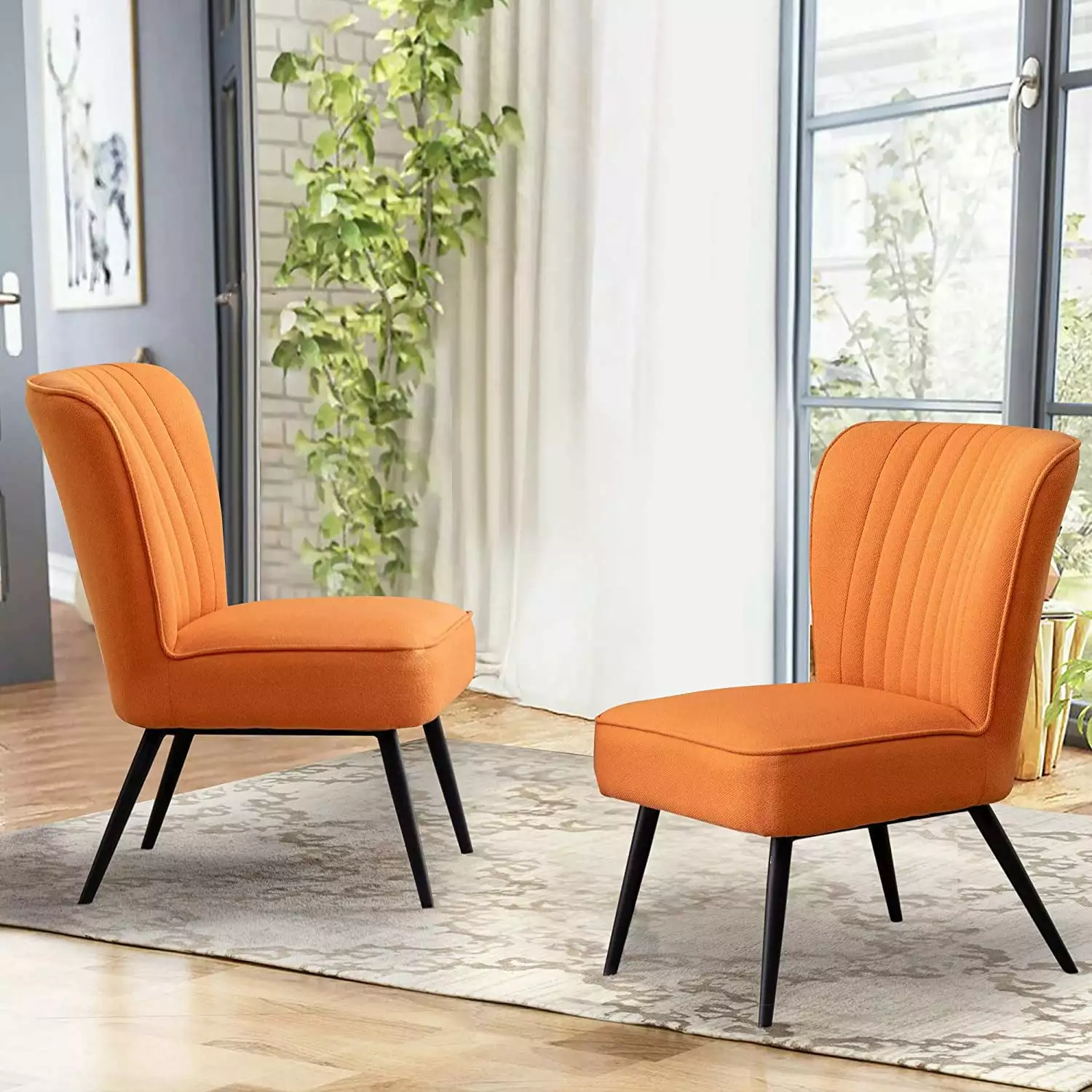 Andeworld Modern Armless Accent Chair Set of 2 Upholstered Living Room Slipper Chairs Club Guest Reception Couch Comfy Wingback Single Sofa for Bedroom-Orange