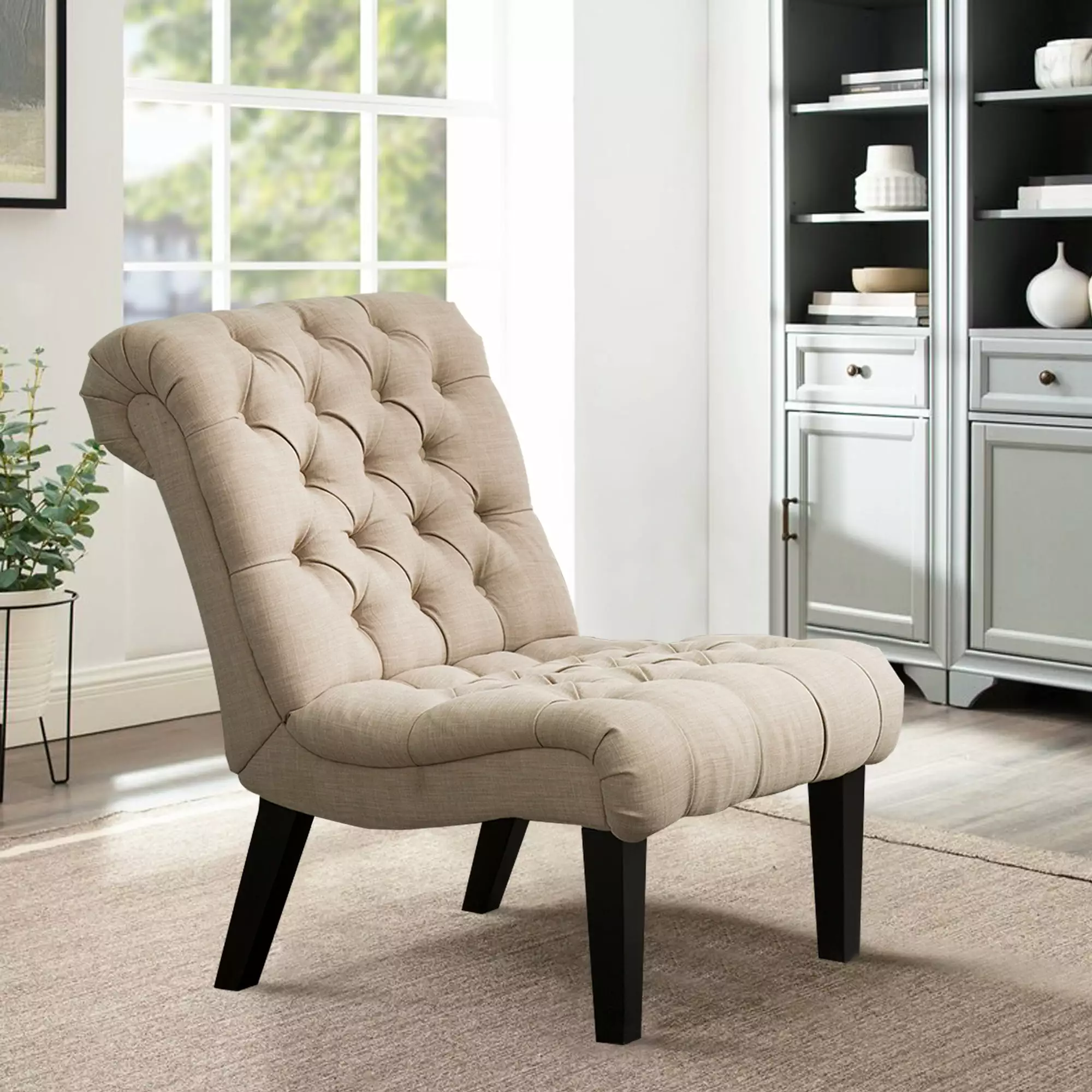 Andeworld Upholstered Chair for Bedroom Living Room Chairs Modern Accent Chair with Wood Legs Khaki Fabric