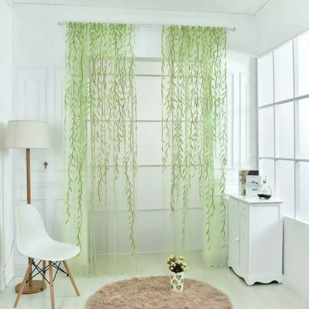 Aosijia Leaf Sheer Curtains 2 Panels Vine Patterned Green Sheers Rod Pocket Leaves Voile Drapes Botanical Window Curtain for Living Room Balcony Sunroom Closet Doorway