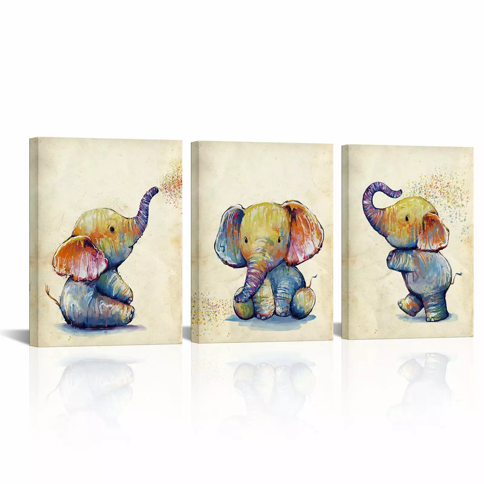 Apicoture 3 Piece Elephant Baby Canvas Wall Art Picture Painting Wall Art Print Kids Room Decor 12x16x3 Panels