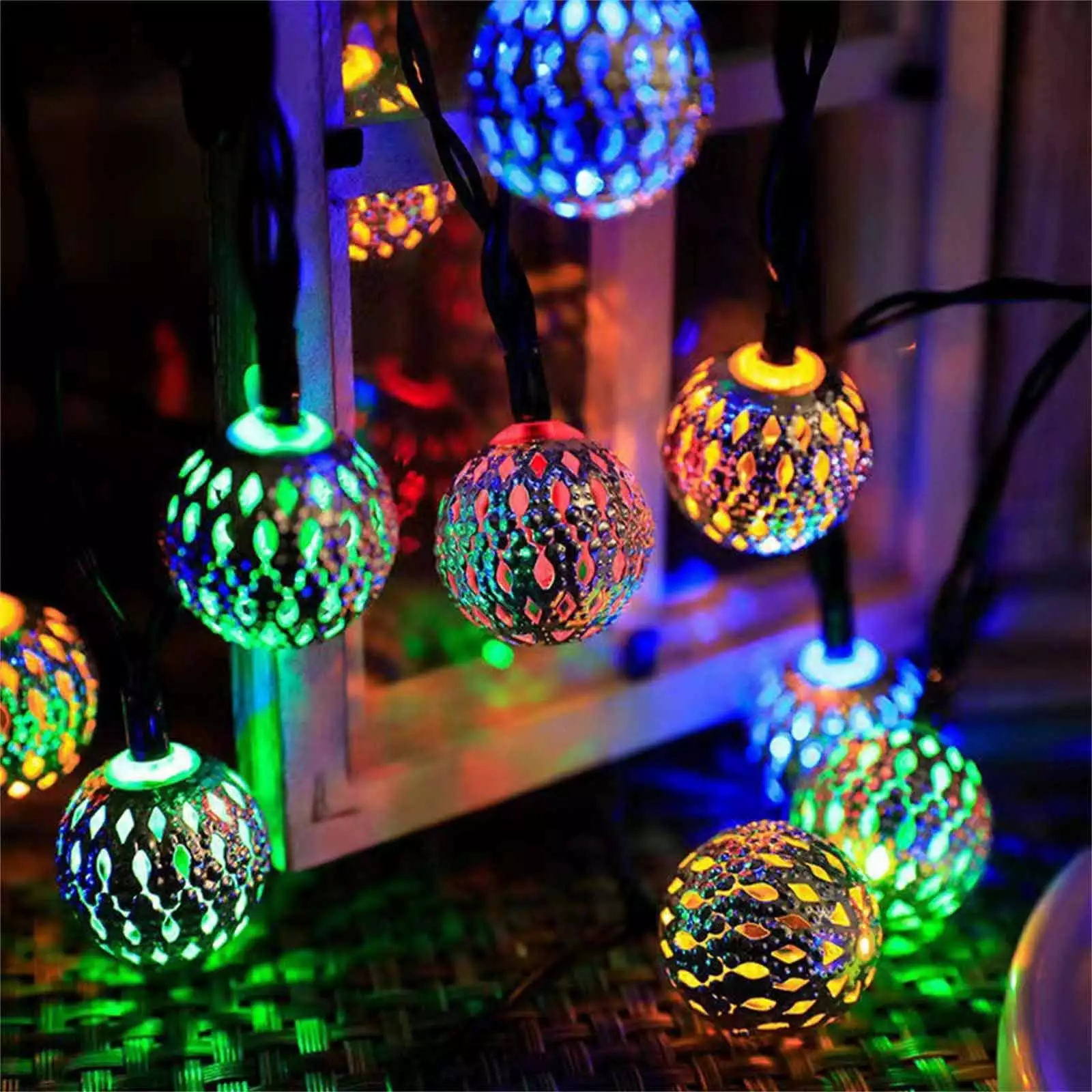 Apmemiss Christmas Lights Indoor Clearance Christmas LED Moroccan Hollow Metal Ball LED String Lights Battery Powered for Wedding Holiday Home Party Decoration (4.92FT 10PCS)