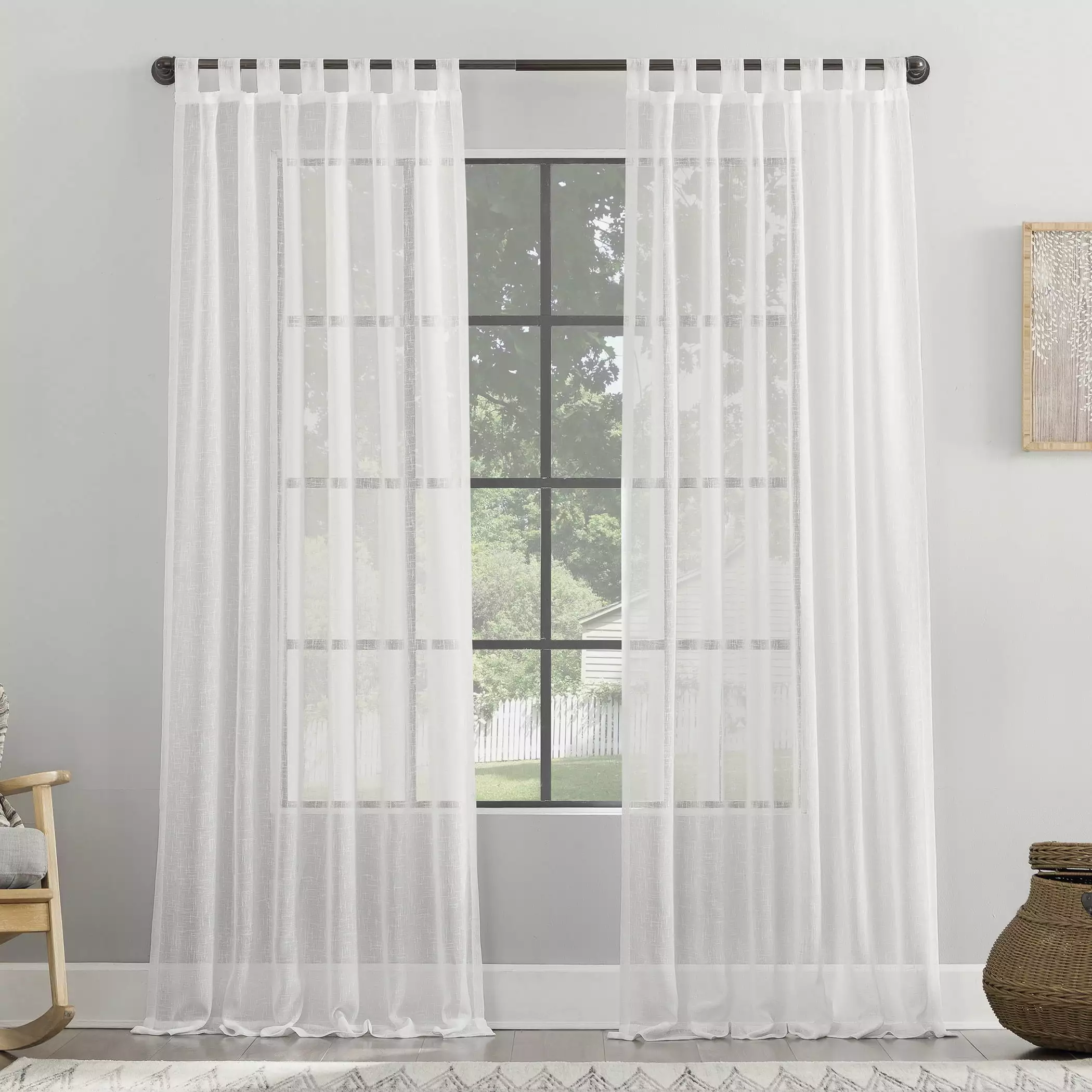 Archaeo Burlap Weave Linen Blend Tab Top Curtain. 50x84. 50x84. White