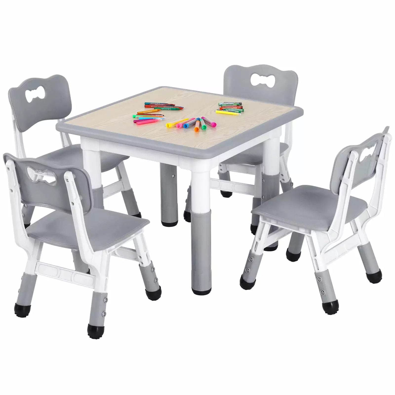 Arlopu Kids Table and 4 Chairs Set. Height Adjustable Children Play Activity Table Toddler Furniture with Paintable Desktop