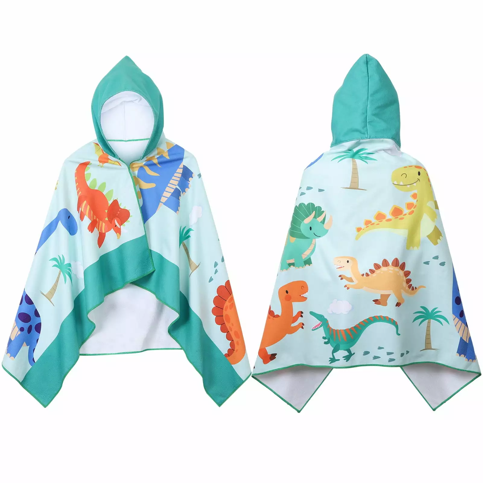 Armscye Dinosaur Hooded Bath Towel for Kids. 50 x 30 inches Poncho Beach Towels with Hood. Soft Absorbent Coral Fleece Hooded Baby Towels. Large Bathrobe for Boys Girls 3-10 Years Old