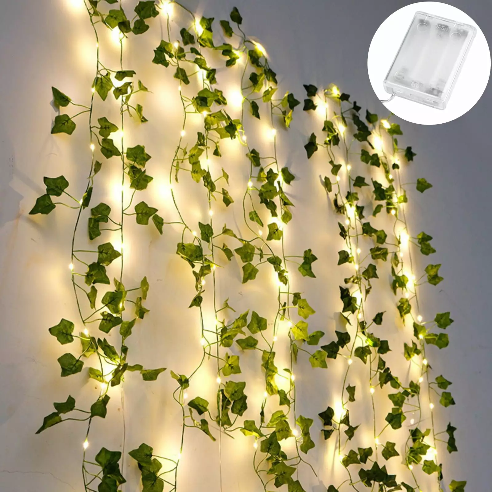 Artificial Maple Leaf Green Vine Plant Fairy Window Curtain String Lights. Plants Hanging Garland Faux Greenery Leaves Bedroom Decor for Wedding Home Decor (Warm Light)