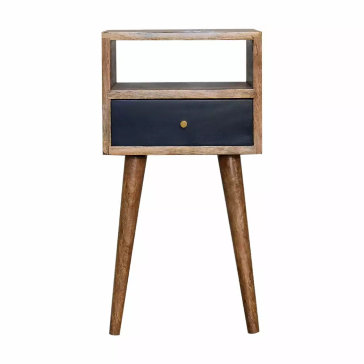 Artisan Furniture Solid Wood Mini Navy Blue Hand Painted 2 Drawer Nightstand