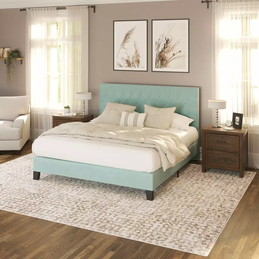 Artum Hill Piper Light Blue Full Upholstered Bed with a Tufted Headboard