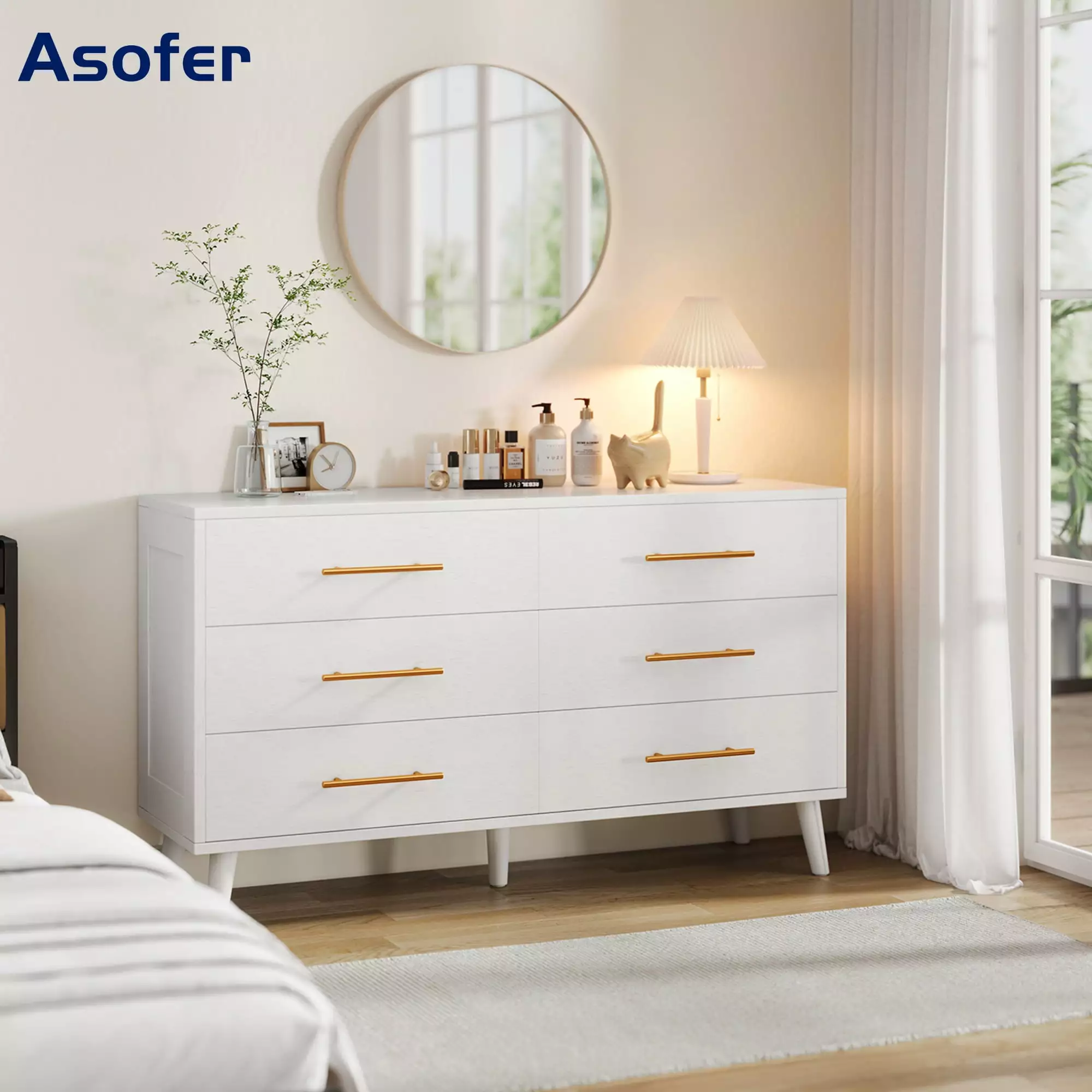 Asofer 6 Drawer Dresser for Clothes and Toys. Wood Storage Chest for Bedroom Living Room. White