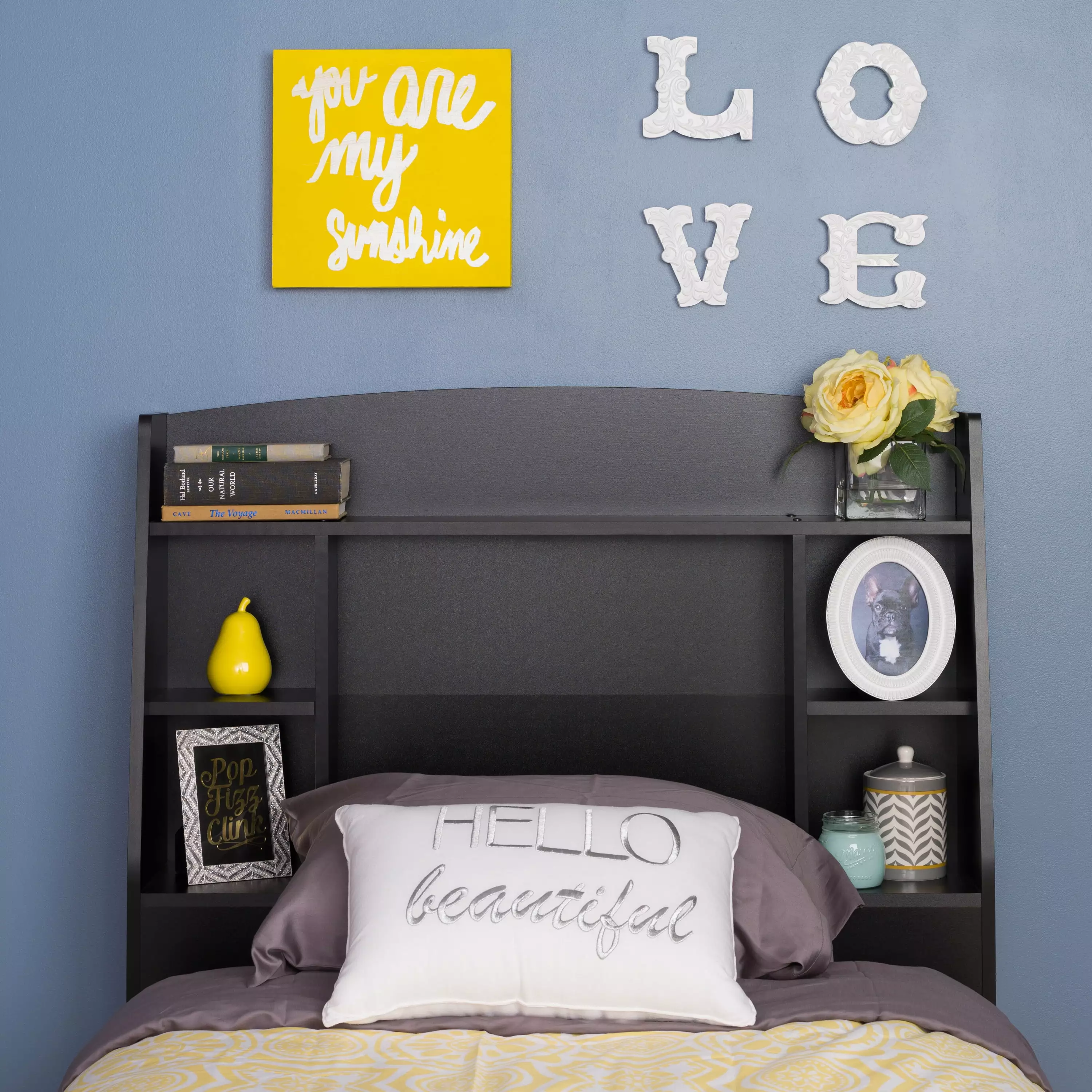 Astrid Twin Storage Headboard with Side Compartments. Black