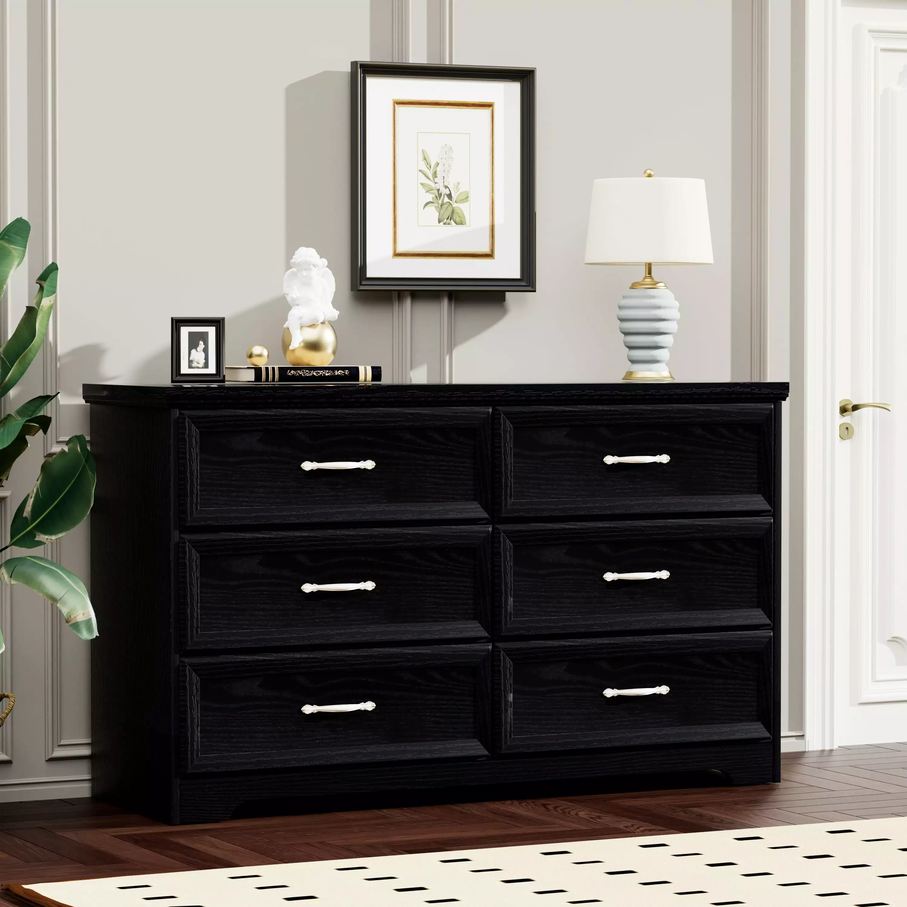 Aukfa 6-Drawer Dresser Chest of Drawers Storage Cabinet for Bedroom Living Room. Black