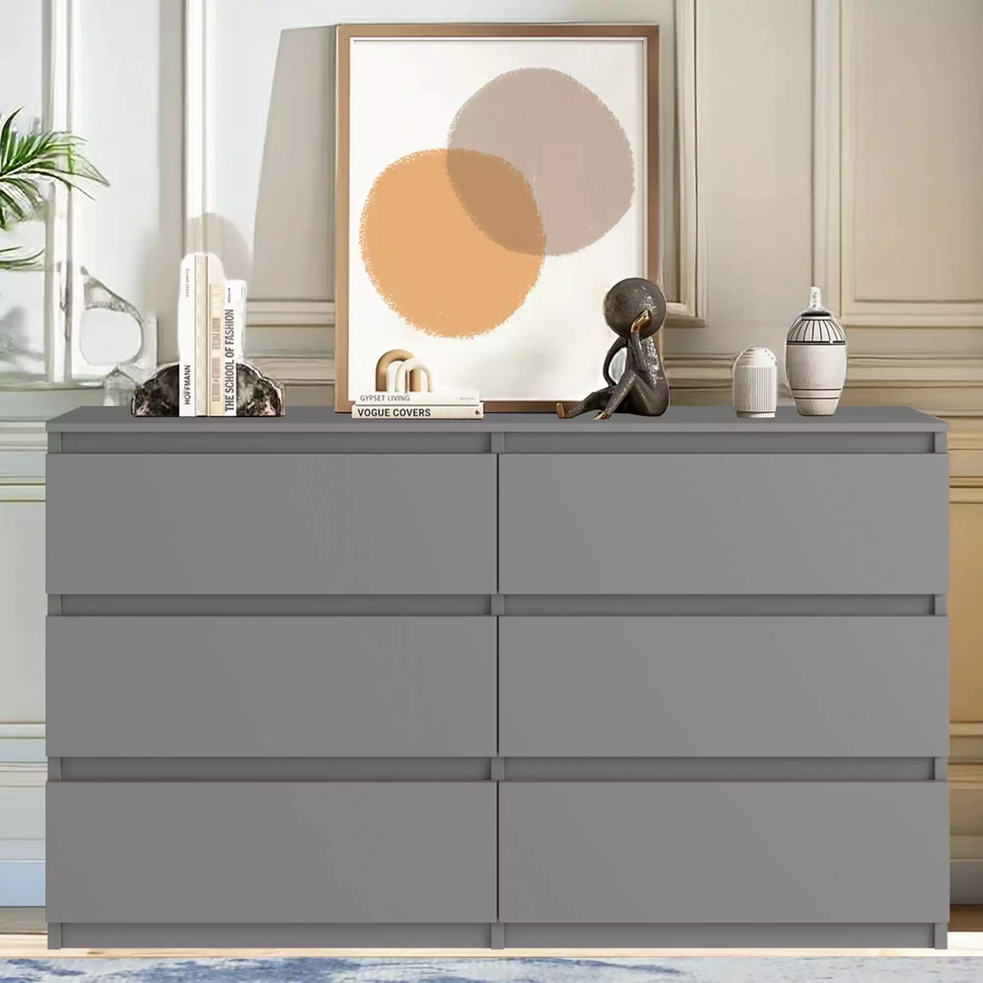 Aukfa Modern 6-Drawer Dresser Chest of Drawers Storage Cabinet for Bedroom Living Room. Gray