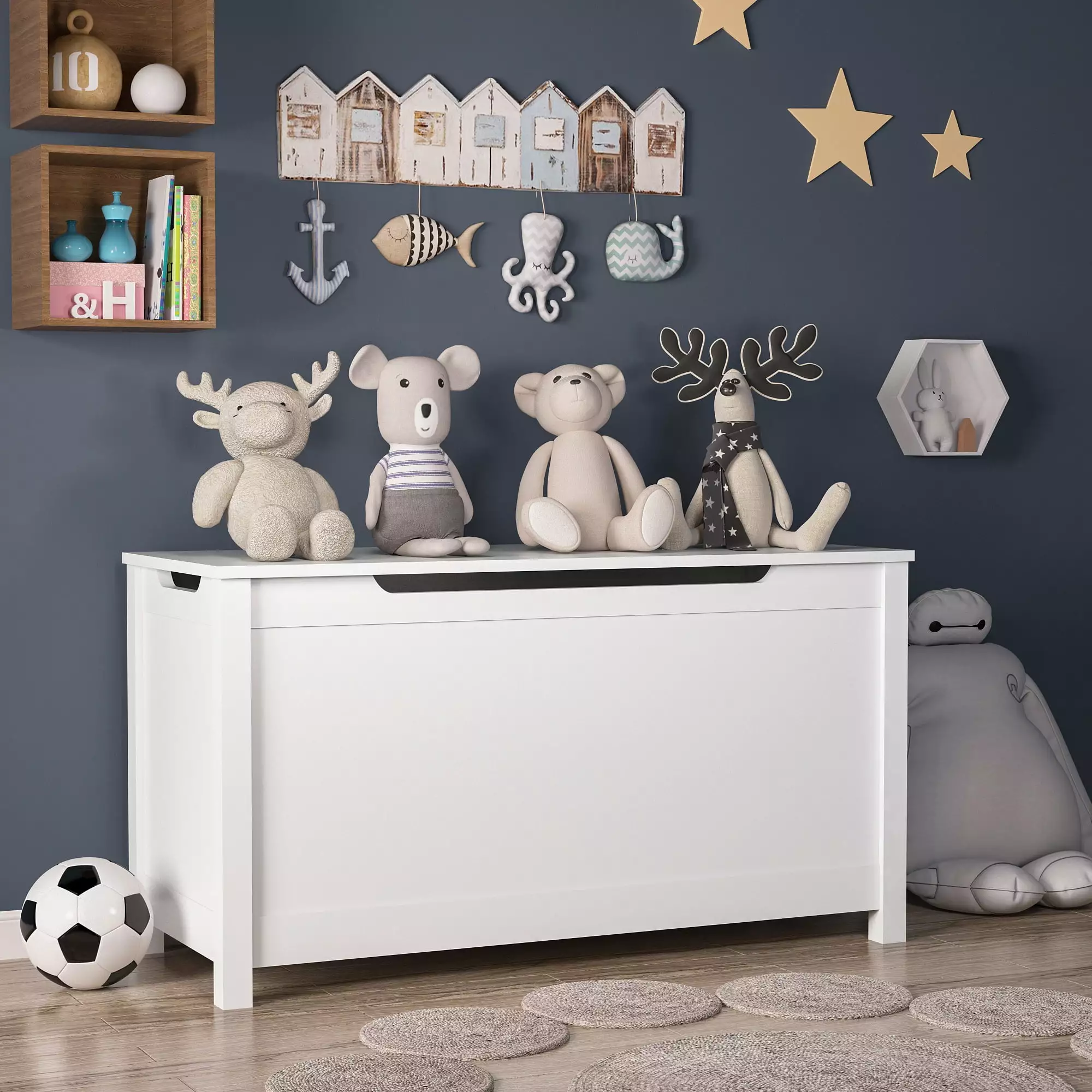 Aukfa Toy Chest Wooden Storage Bench Large Storage Trunk for Kids with Safety Hinged - White