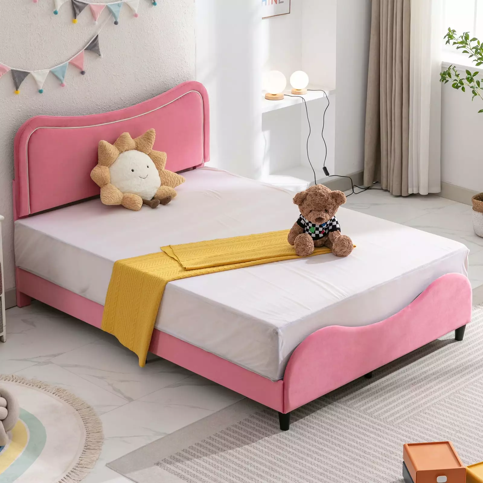 BALUS Twin Bed Frames for Kids. Wood Upholstered Twin Bed Platform with Slat Support. Padded Headboard&Footboard. No Box Spring Needed. Easy Assembly. Fits Standard Twin Mattress. Pink