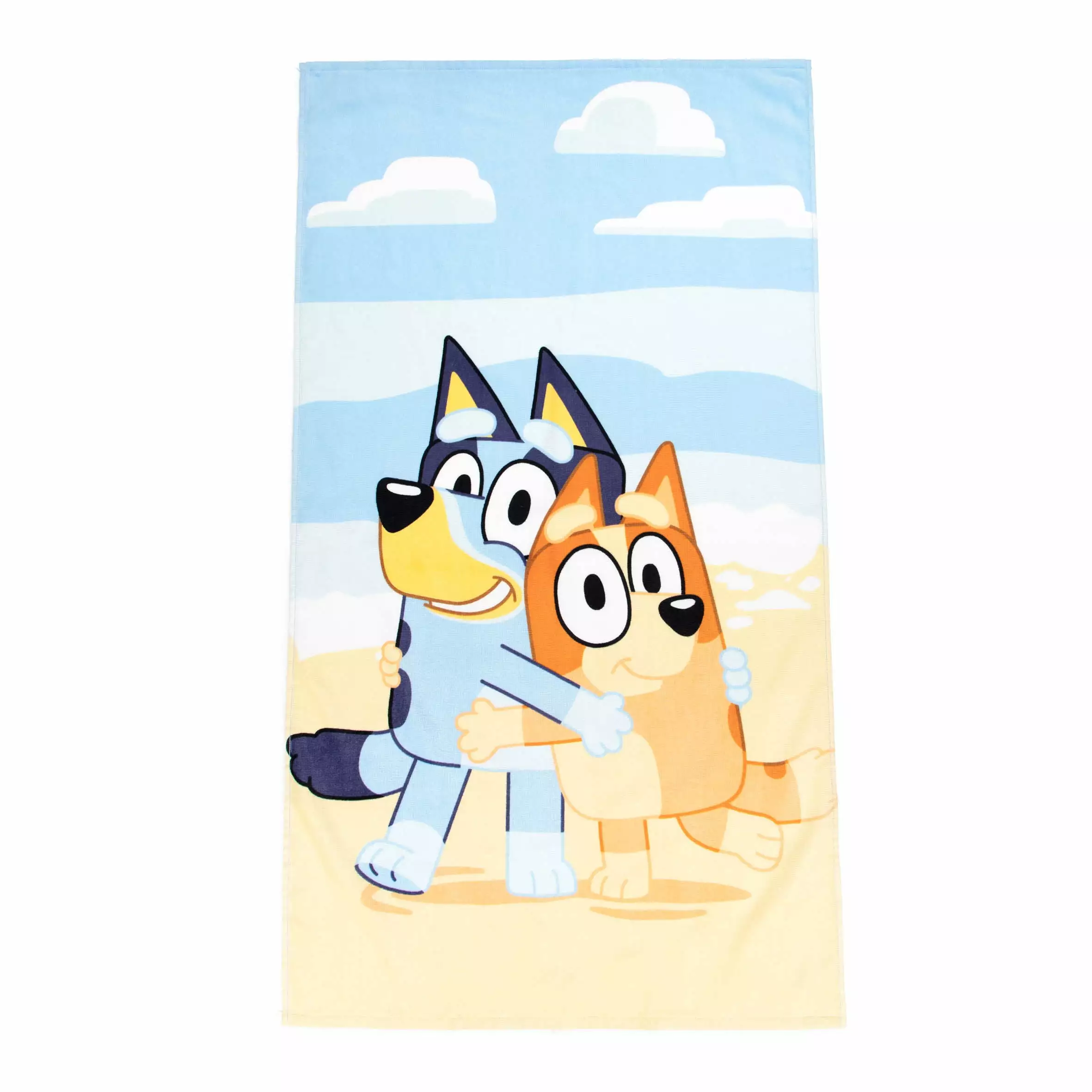 BBC Studios Bluey Kids Beach Towel. 27'' x 54''. 100% Cotton. Features Bluey and Bingo