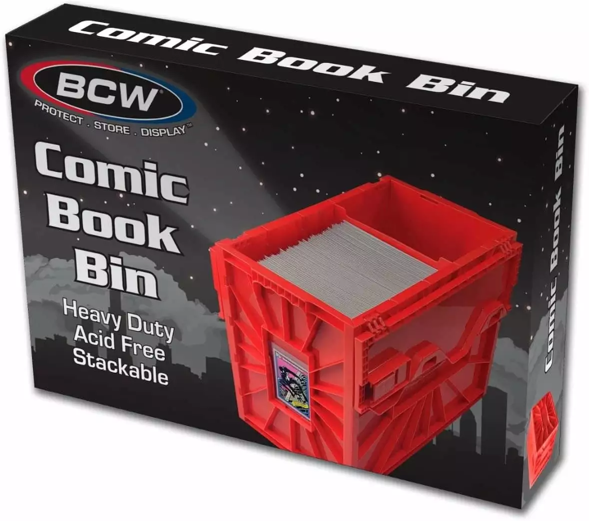 BCW Short Comic Book Bin - Holds 150 Standard Comic Books | Acid Free Comic Book Storage and Organizer | Heavy Duty Plastic Comic Storage Box | Stackable Comics Short Box (Single. Red)