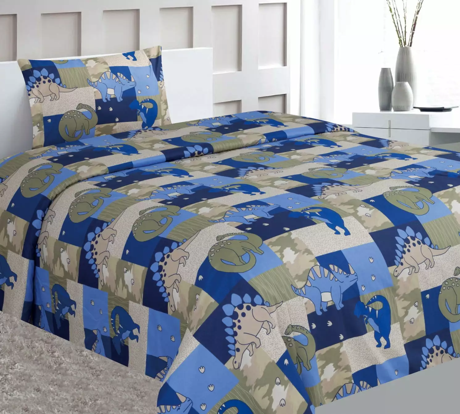 BIG DINOSAUR 3-Piece Fresh Pattern Twin SHEET Bed Cover Set For KIDS