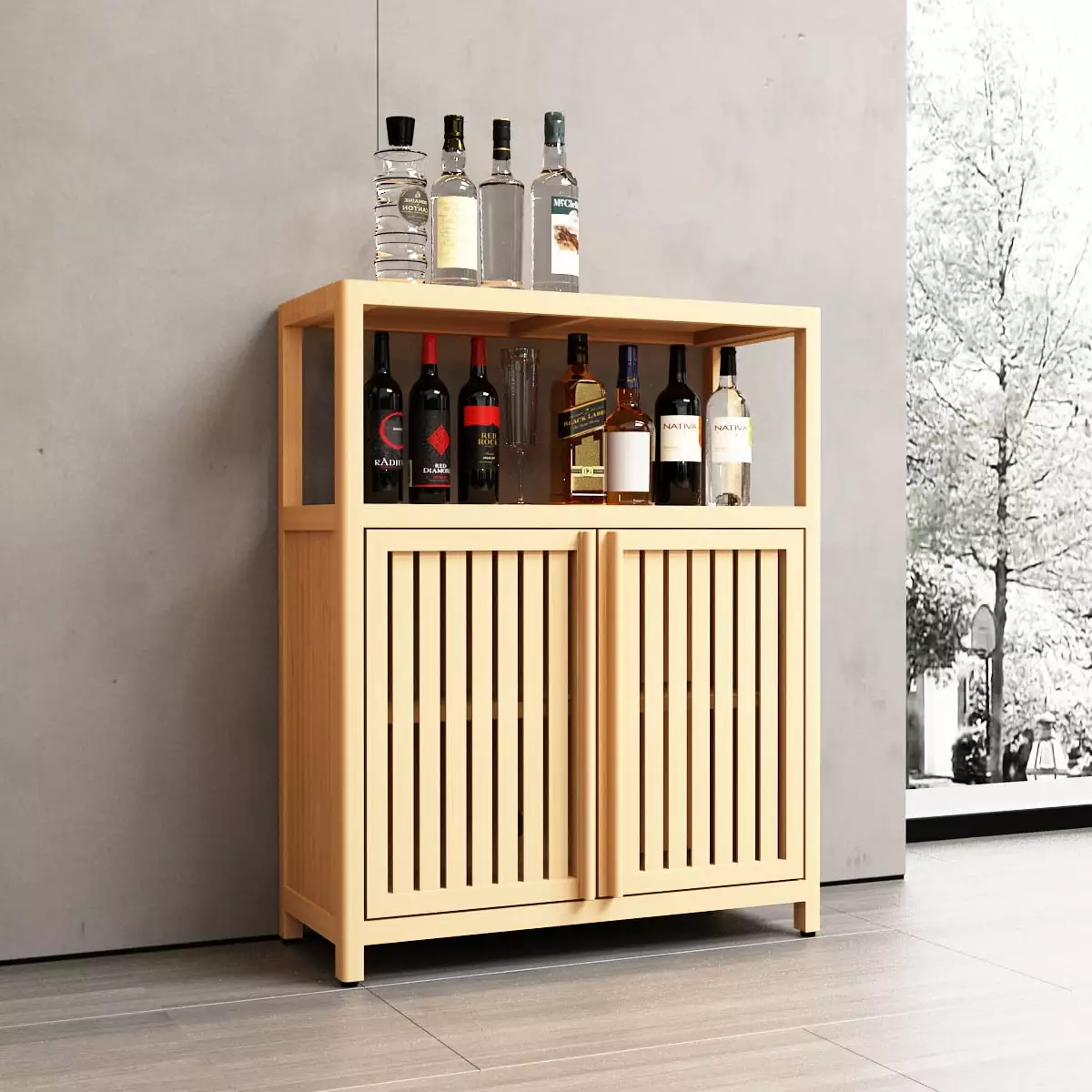 BJSN Modern Rustic Bamboo Storage Cabinet: Versatile Furniture for Bathroom & Living Room