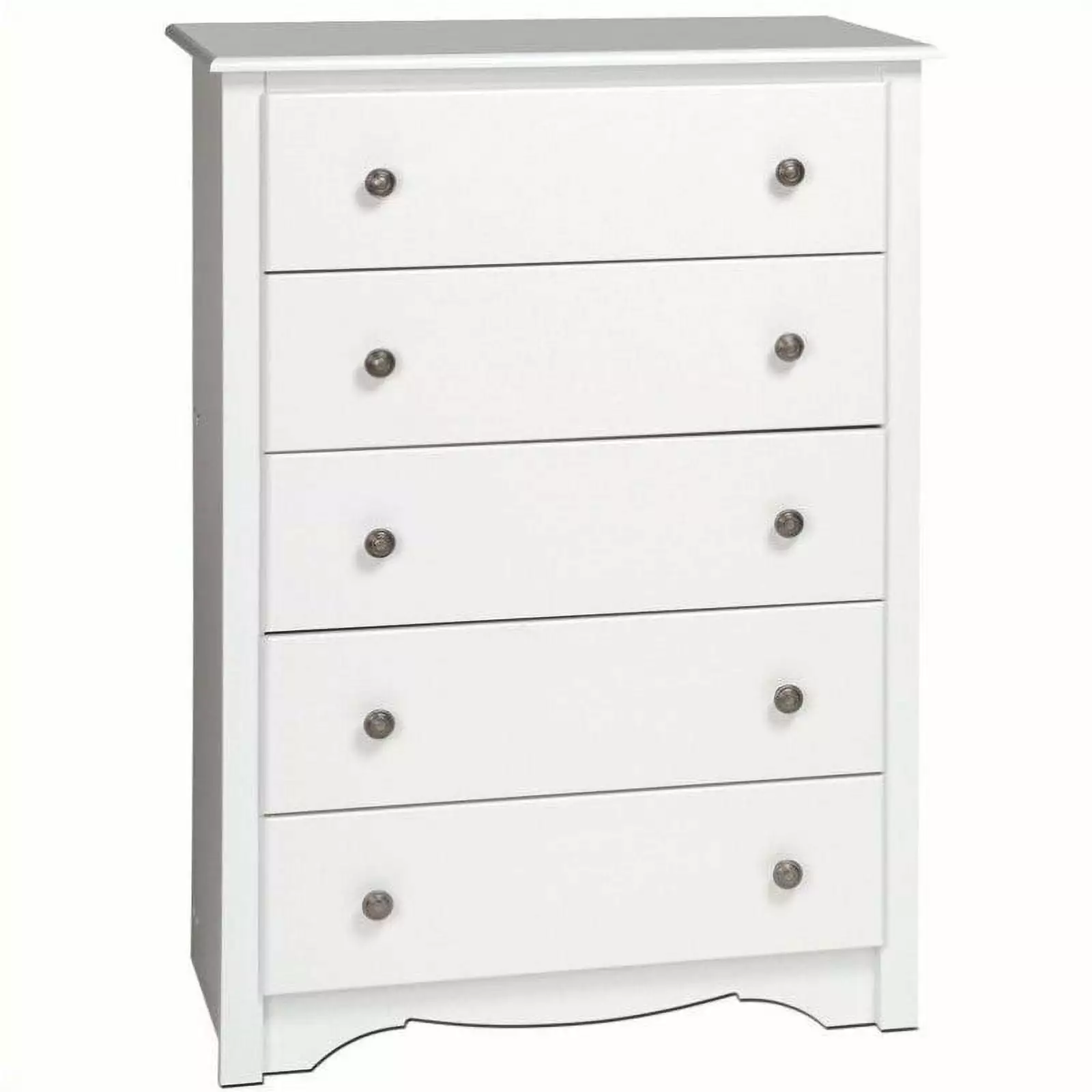 BOWERY HILL 45 Tall 5 Drawer Bedroom Chest with Solid Metal Knobs in White