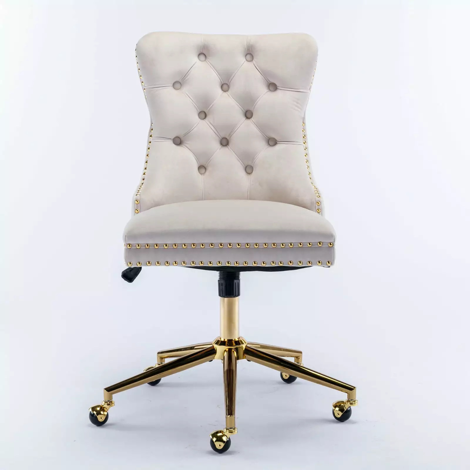 BTMWAY Office Chair Clearance! Ergonomic Home Office Chair with Golden Metal Base. 360?? Swivel Task Chair Velvet Upholstered Tufted Button Desk Chair for Home Office. Adjustable Height. Beige