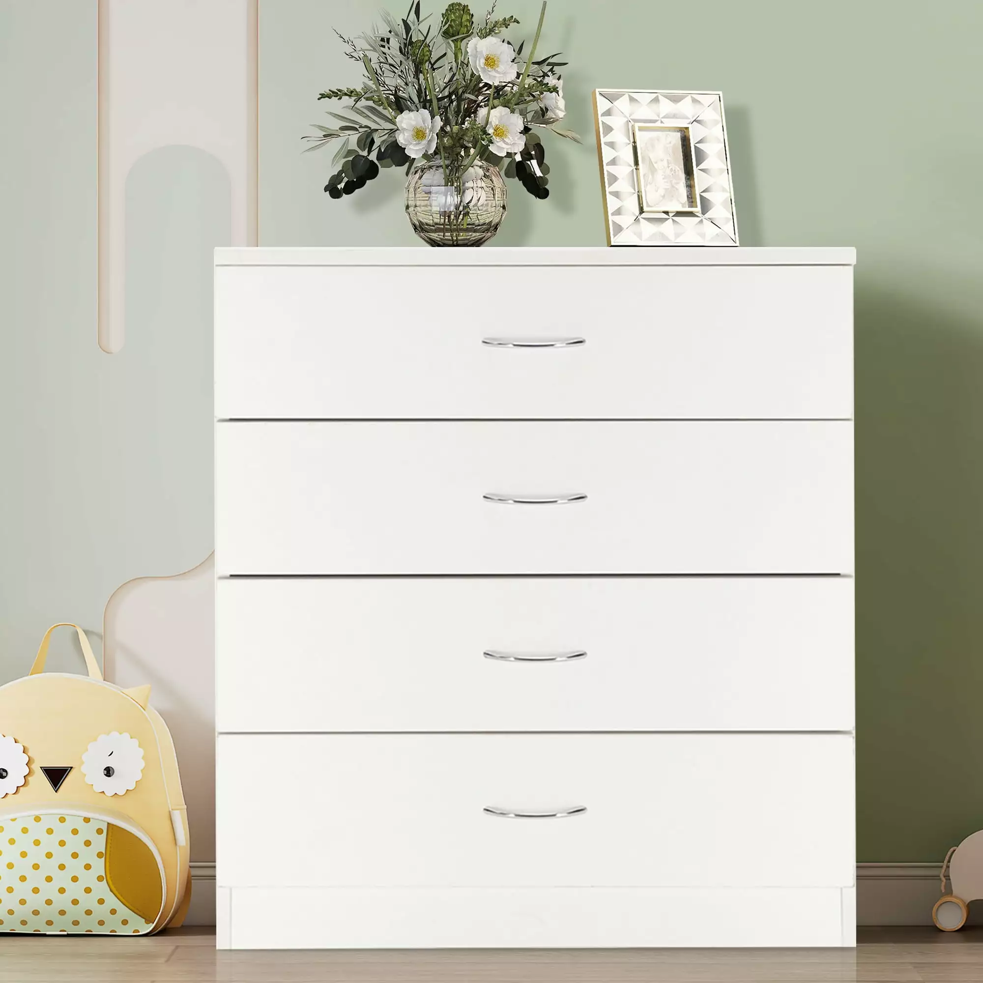 BTMWAY White Dressers for Bedroom. Modern 4 Drawer Dresser. Chest of Drawers. Small Chest Cabinet Organizer Wood Nightstand