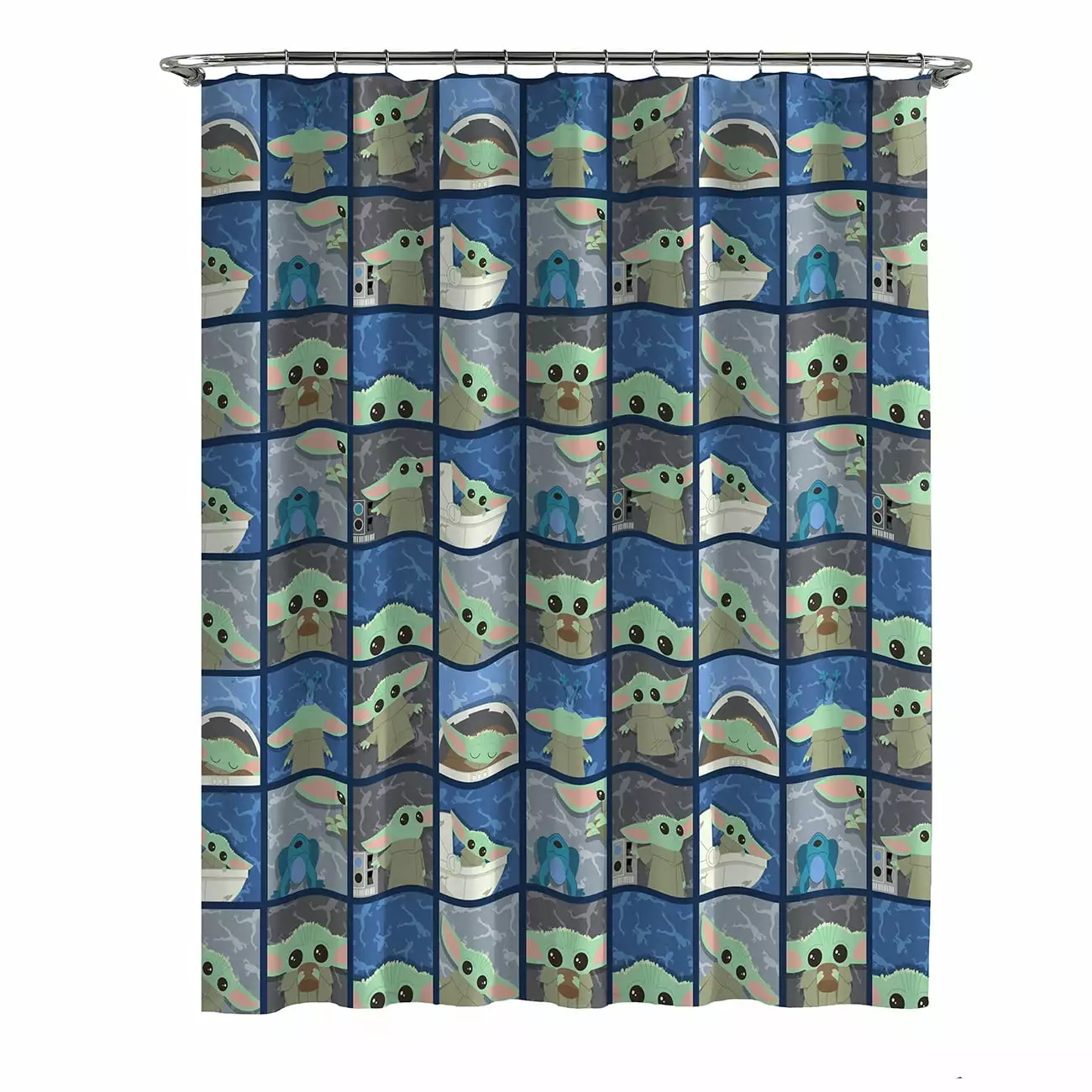 Baby Yoda 13-Piece Kids Shower Curtain and Hook Set. 72 x 72. Microfiber. Green. Star Wars