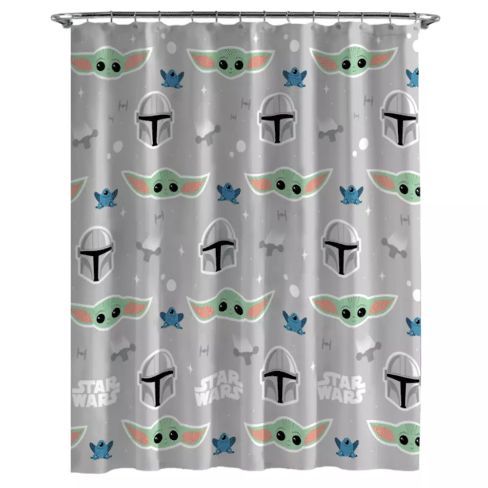 Baby Yoda 14-Piece Shower Curtain Set with Tufted Rug. 72 x 72. Microfiber. Green. Star Wars