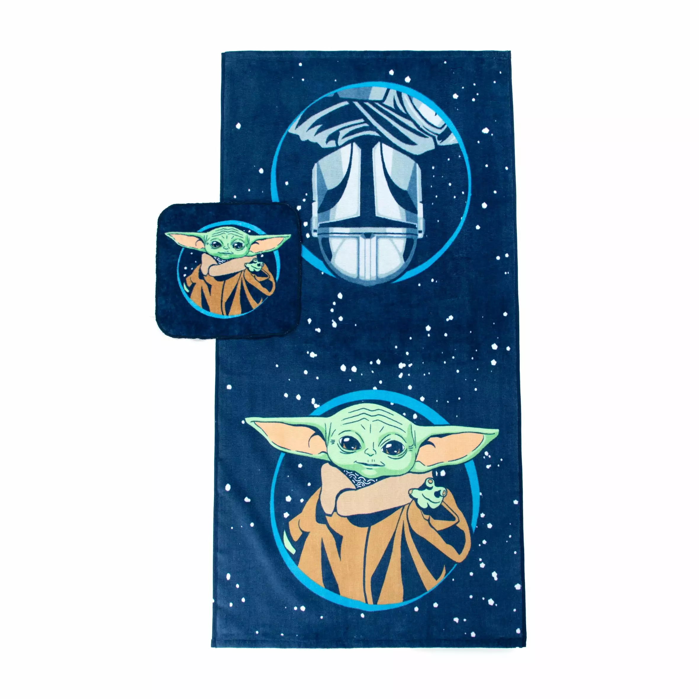 Baby Yoda Kids Cotton 2 Piece Towel and Washcloth Set. Blue. Star Wars