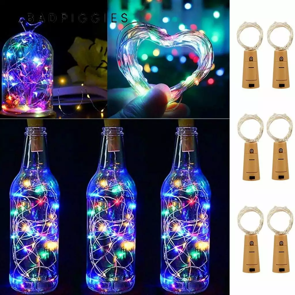 BadPiggies 12Pack Wine Bottle Lights with Cork 20 LED Battery Operated Colorful Fairy Mini String Lights for DIY Christmas Wedding Party Decor