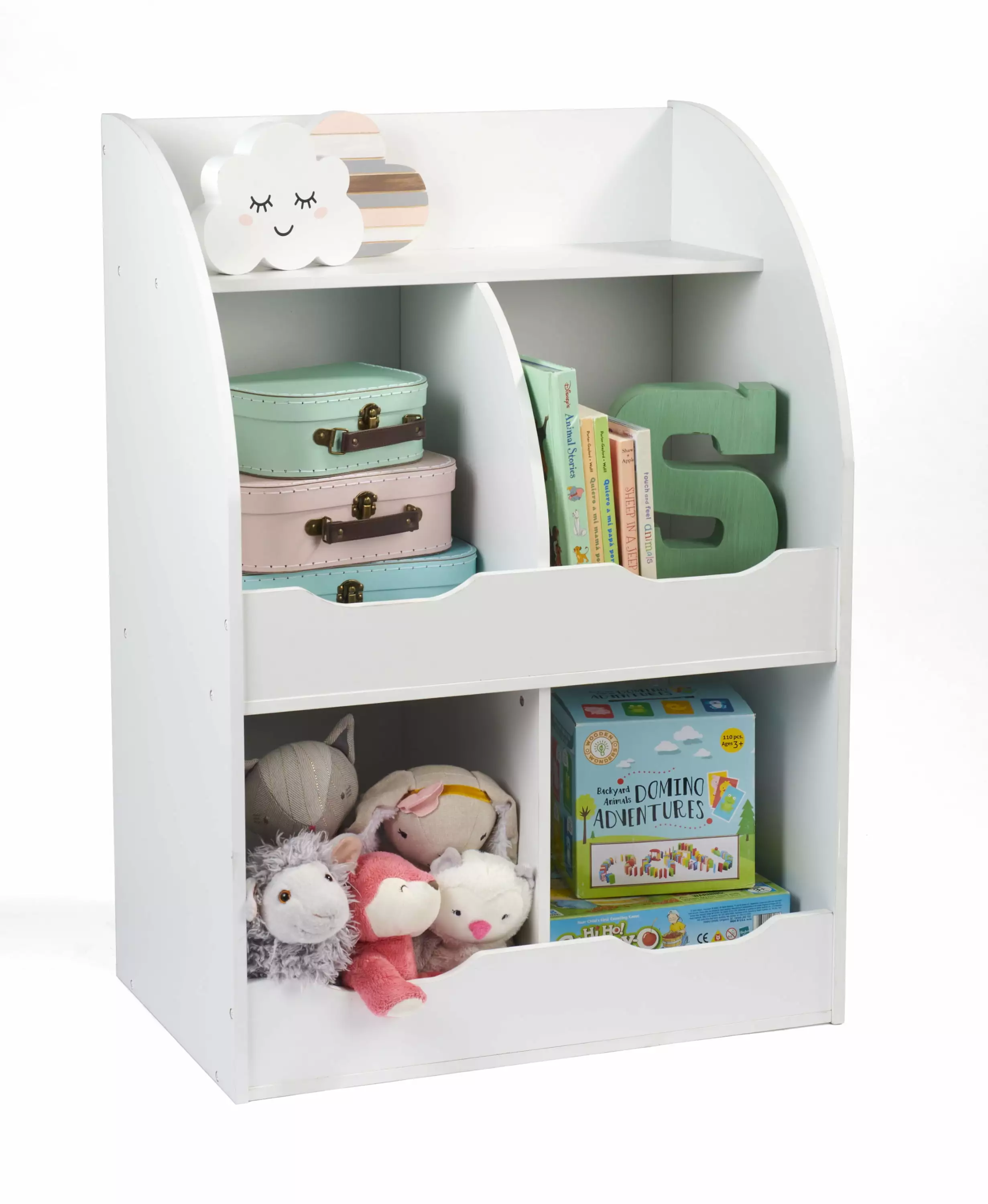 Badger Basket Kid's Four Bin Toy Storage Cubby with Bookshelf 5.3 Cu ft. - White