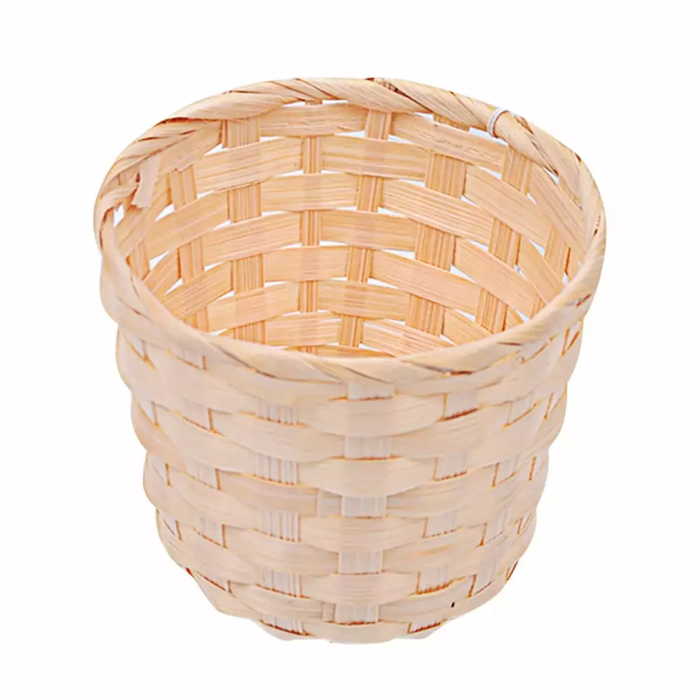 Bamboo Basket Woven - Bamboo Storage Rustic Boho Decor Basket - Home Office Paper Wastebasket Garbage Container Bin for Living Room Bedroom Bathroom Kitchen Set