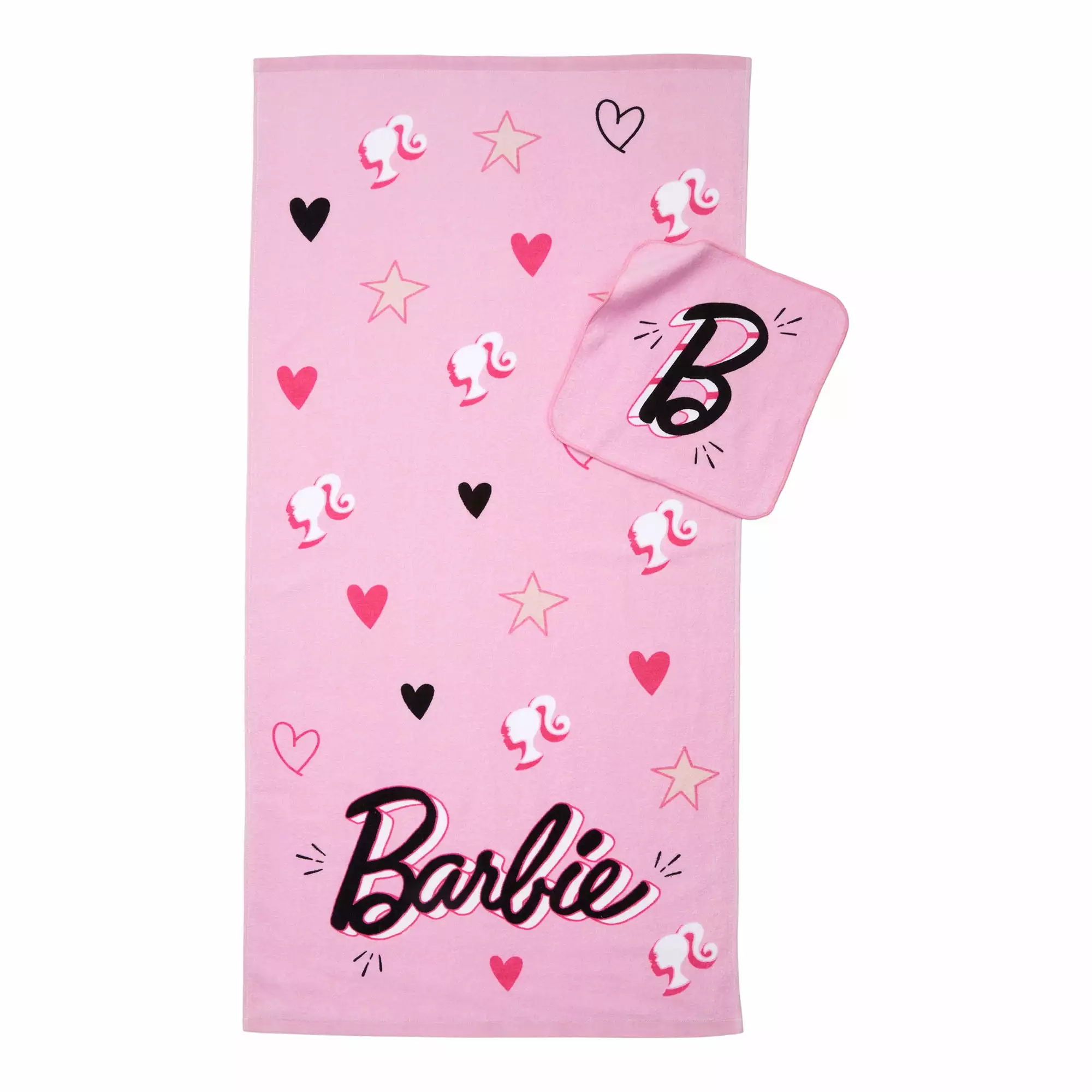 Barbie Kids Bath Towel and Wash Cloth Set. Cotton. Pink. Mattel