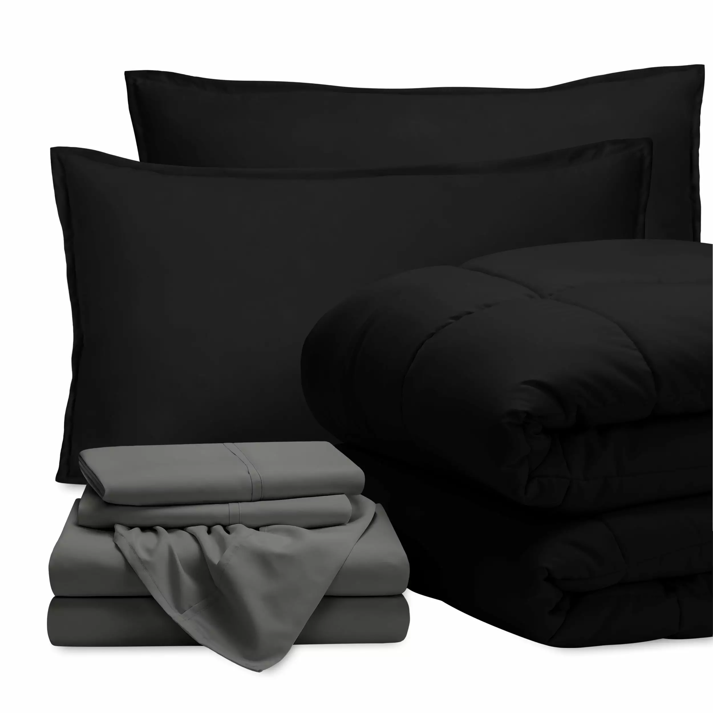 Bare Home 7-Piece Bed-in-a-Bag - Queen. Black with Grey Sheet Set