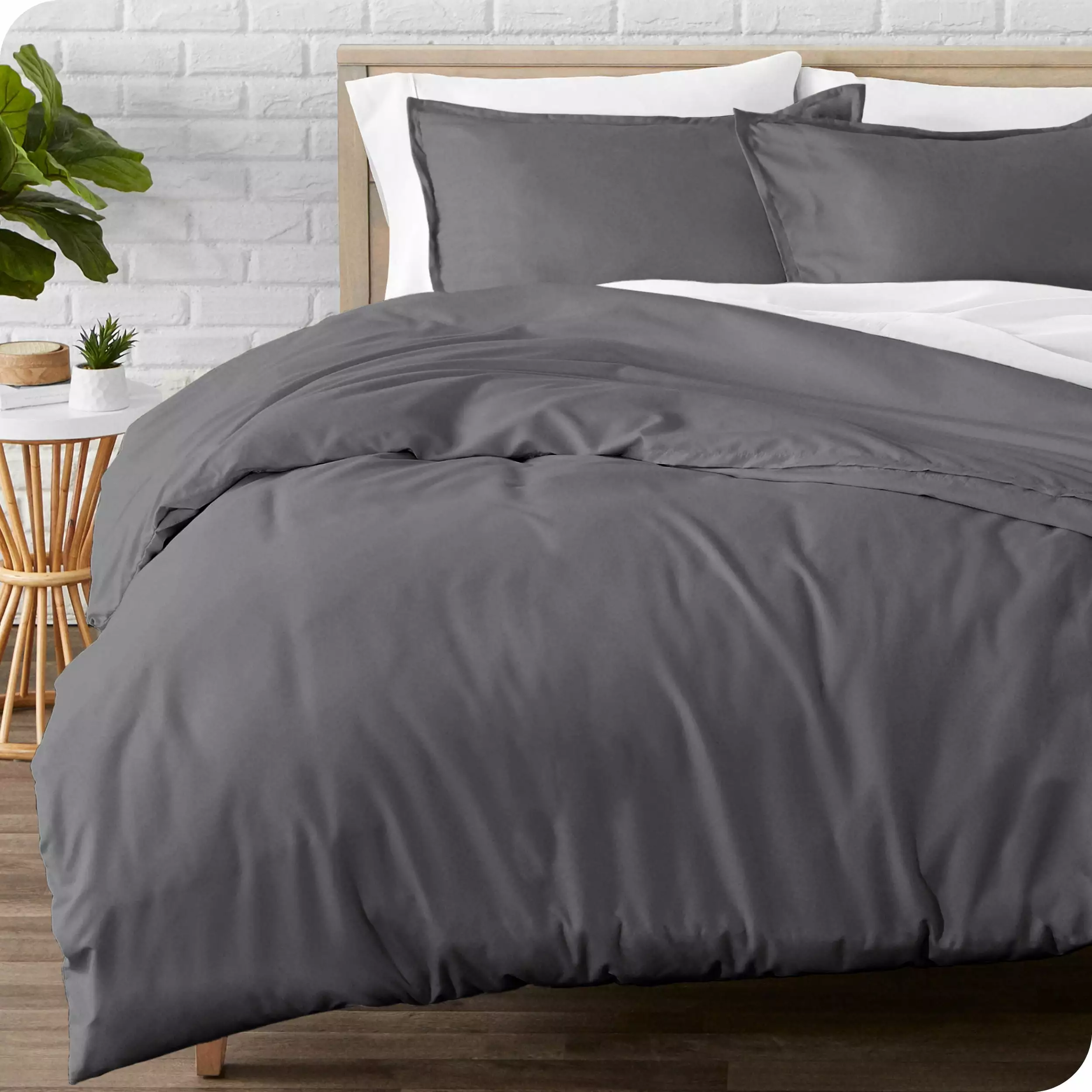 Bare Home Flannel Duvet Cover Set - 100% Flannel Cotton - Double Brushed - Full/Queen. Gray