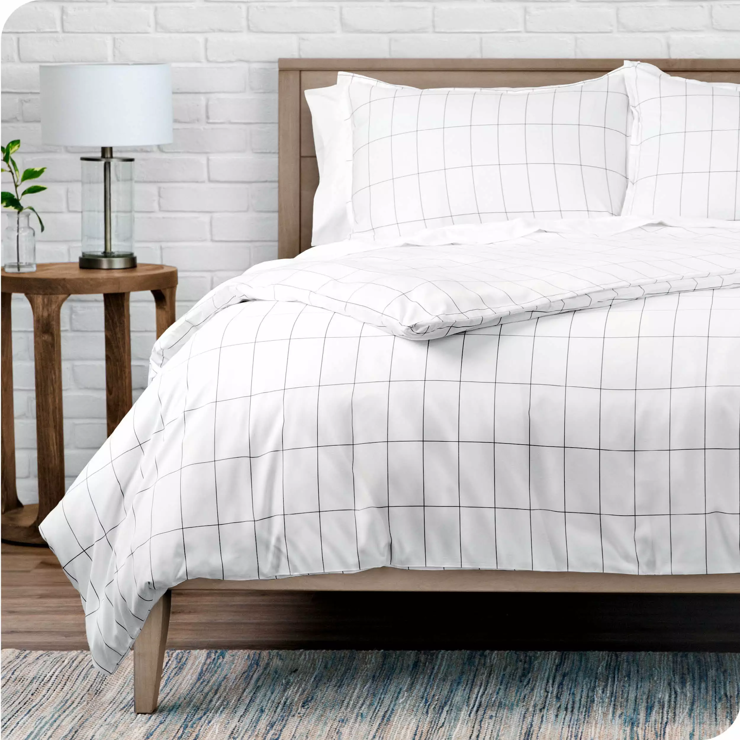 Bare Home Luxury Duvet Cover and Sham Set - Premium 1800 Collection - Ultra-Soft - Twin/Twin XL. Grid - White/Grey. 2-Pieces