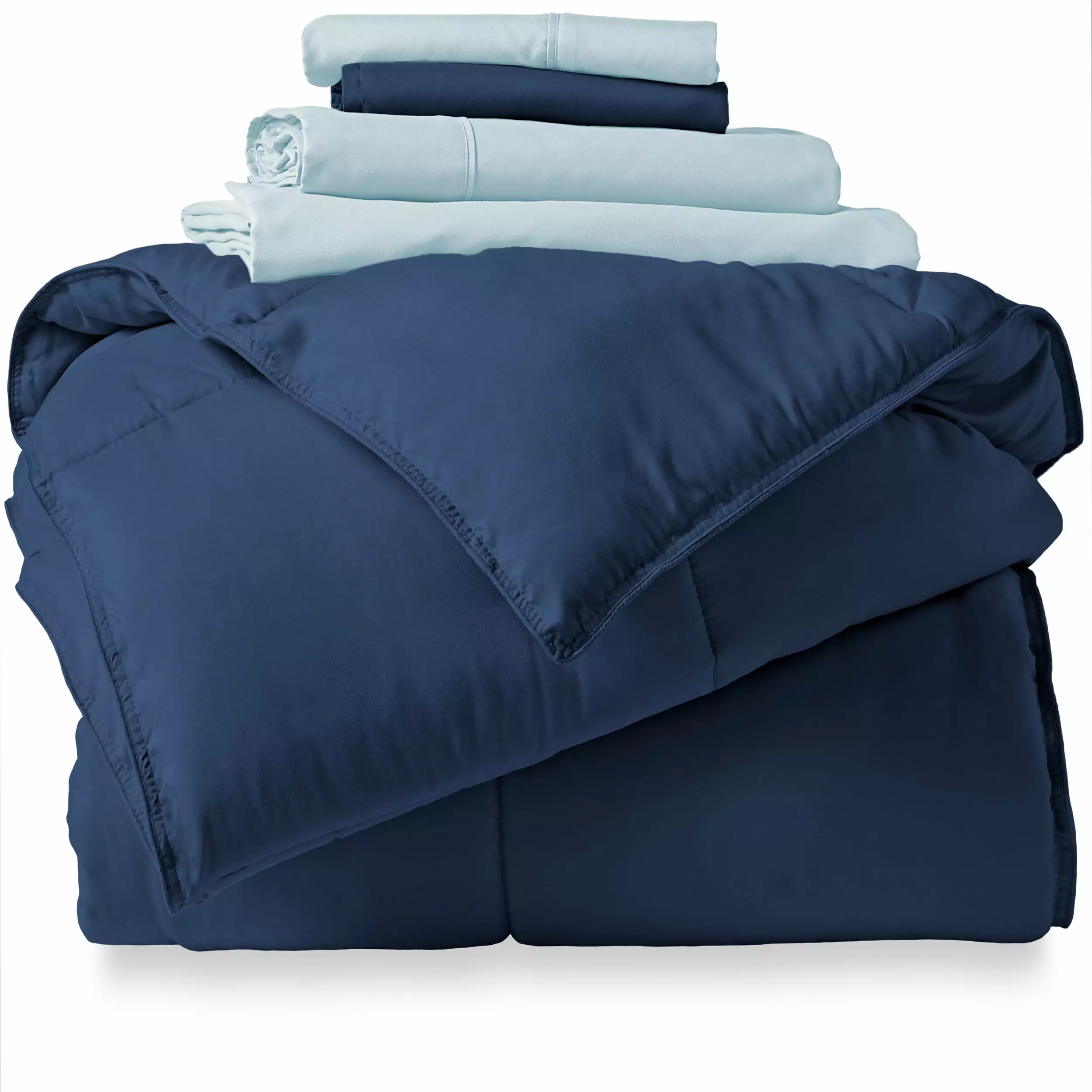 Bare Home Microfiber 5-Piece Dark Blue and Light Blue Bed in a Bag. Twin