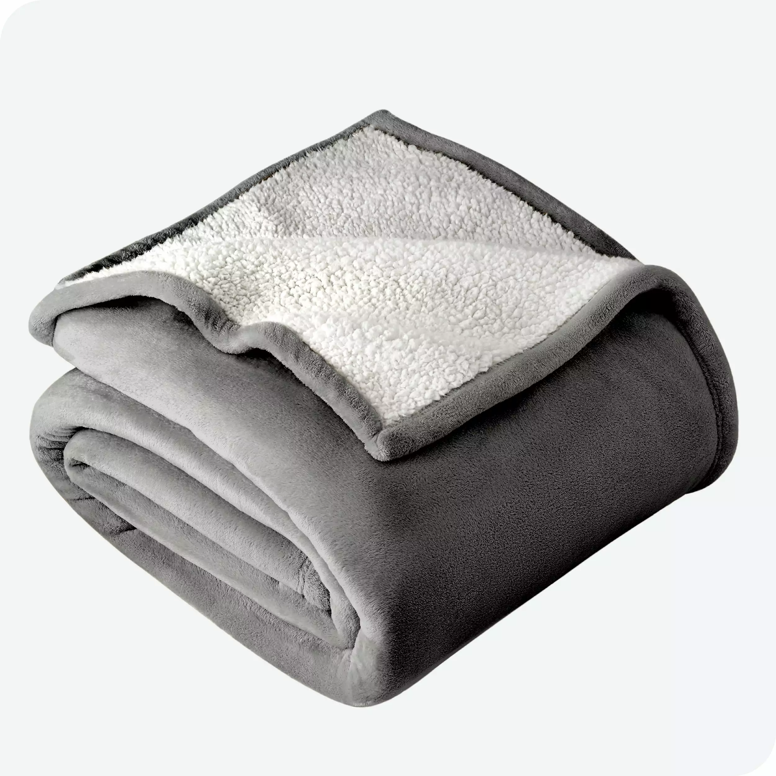 Bare Home Plush Sherpa Bed Blanket - Fluffy & Soft - Reversible - Lightweight - Full/Queen. Gray