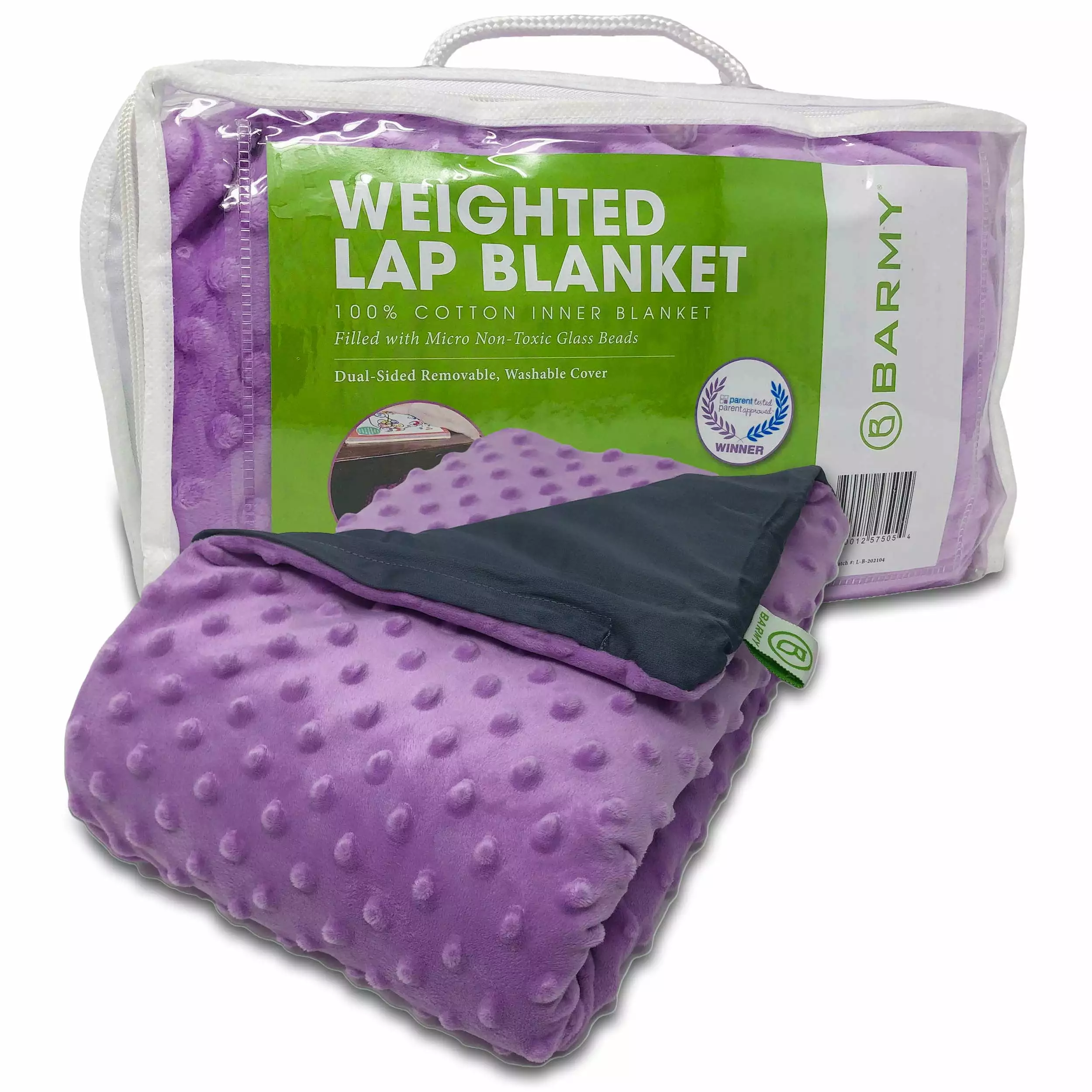 Barmy Weighted Lap Pad for Kids (24x24 inches. 5lbs) Removable Washable Cover. Purple