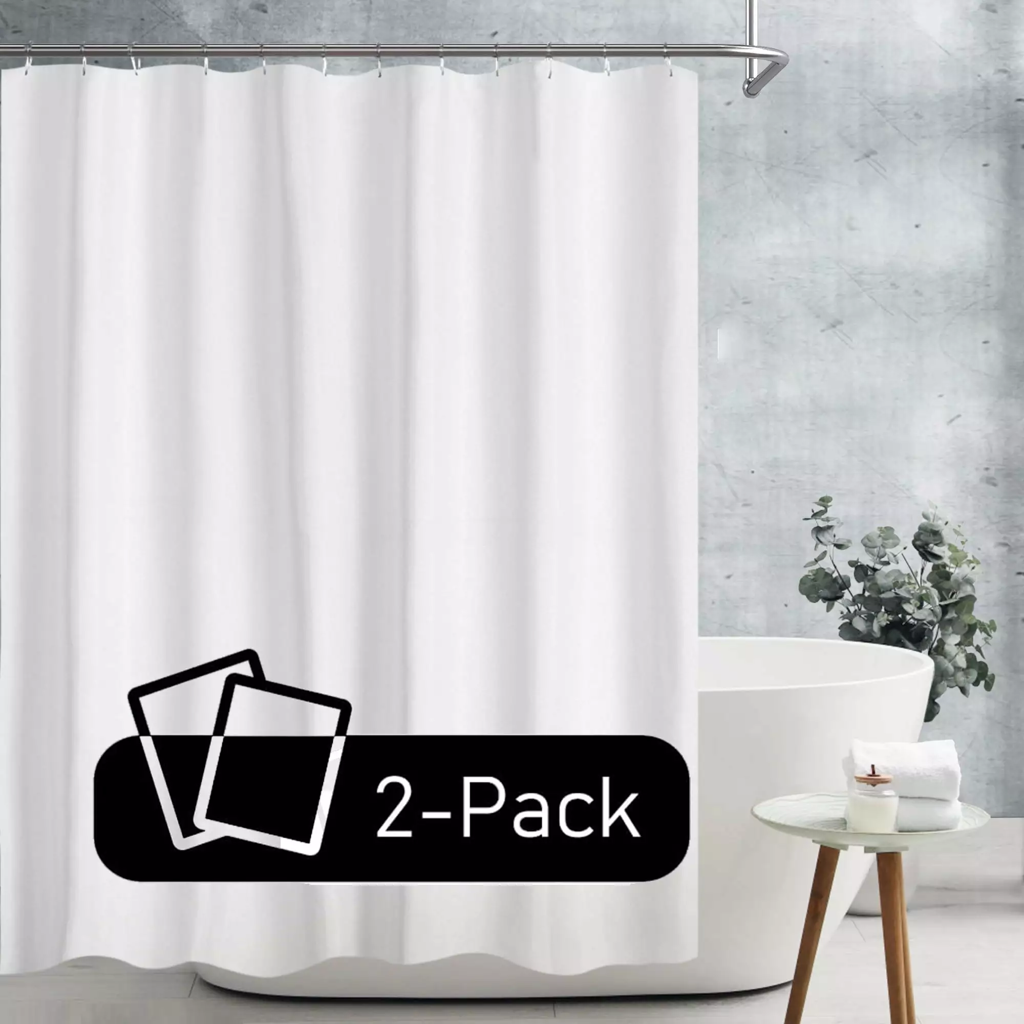 Barossa Design 2 Pack Fabric White Shower Curtain Liner Cloth Medium Weight with Magnet -71W x 72H