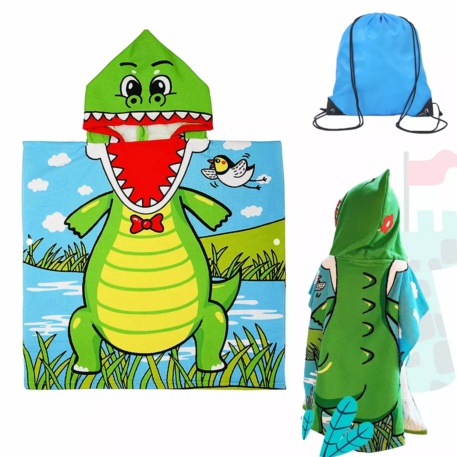 Bath Towels Kids Beach Towels Hooded Towels for Kids Hooded Beach Towel Poncho for 1-6 Years Kids (Alligator)