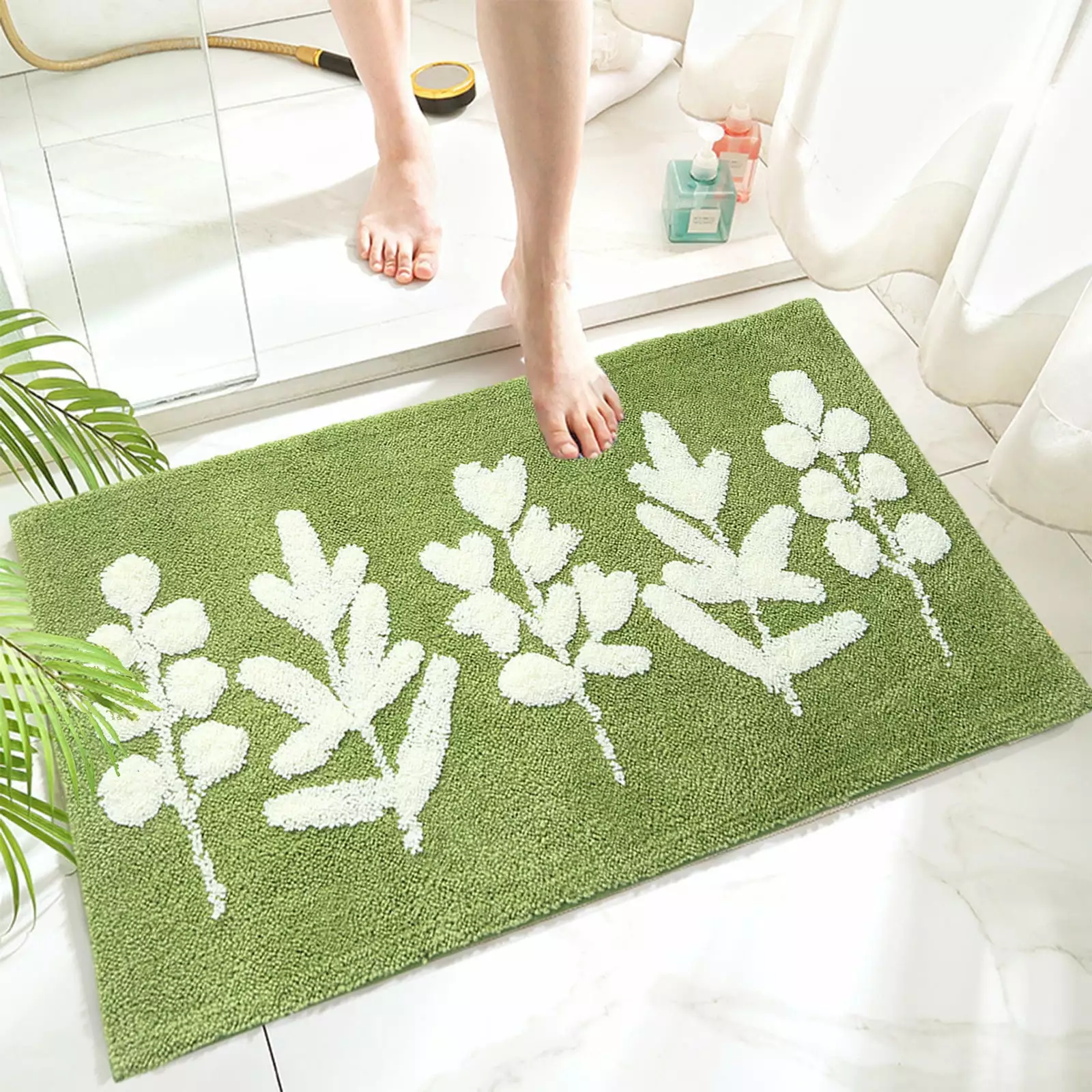 Bathroom Accessories Deals! ESULOMP Moss Rug Floral Area Rugs Plant Flowers Bathroom Rug Mat Extra Thick and Absorbent Bath Rugs Non-Slip Soft Plush Bath Carpet Machine Wash Dry Bathroom