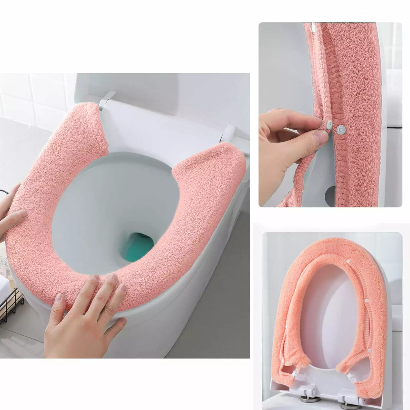 Bathroom Accessories Deals! ESULOMP Toilet Seat Cover Bathroom Soft Thicker Warmer with Snaps Fixed Stretchable Washable Fiber Cloth Toilet Seat Covers Pads Reusable Easy Installation Cleaning