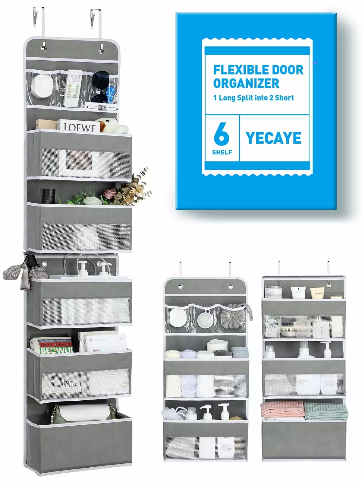 Over the Door Organizer. Yecaye 6-Tier Toy Stuffed Animal Storage. Swing-proof Hanging Bathroom Organizers and Storage. Gray