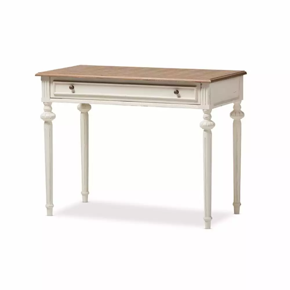 Baxton Studio Marquetterie French Provincial Weathered Oak and Whitewash Writing Desk